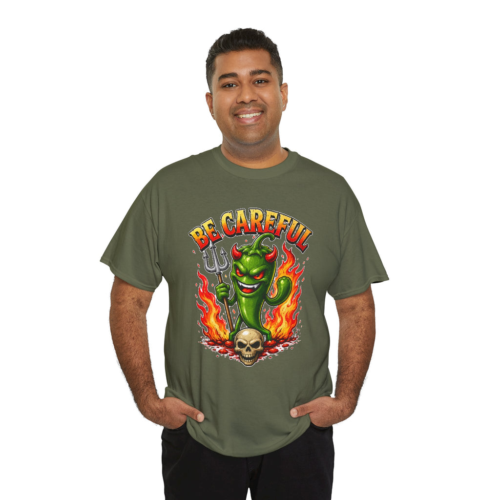 Be Careful Devil Pepper Shirt, Funny Spicy Pepper T-Shirt, Hot Chili Graphic Tee, Retro Tattoo Style Unisex Gift