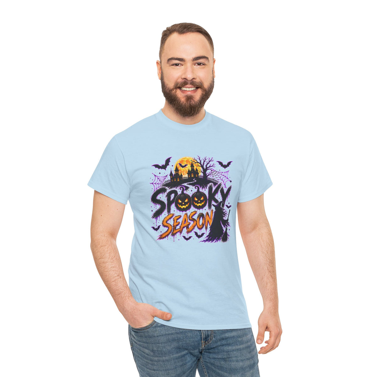 Spooky Season Halloween T-Shirt, Jack O Lantern Pumpkin Tee, Haunted House Graphic Shirt, Unisex Halloween Tee