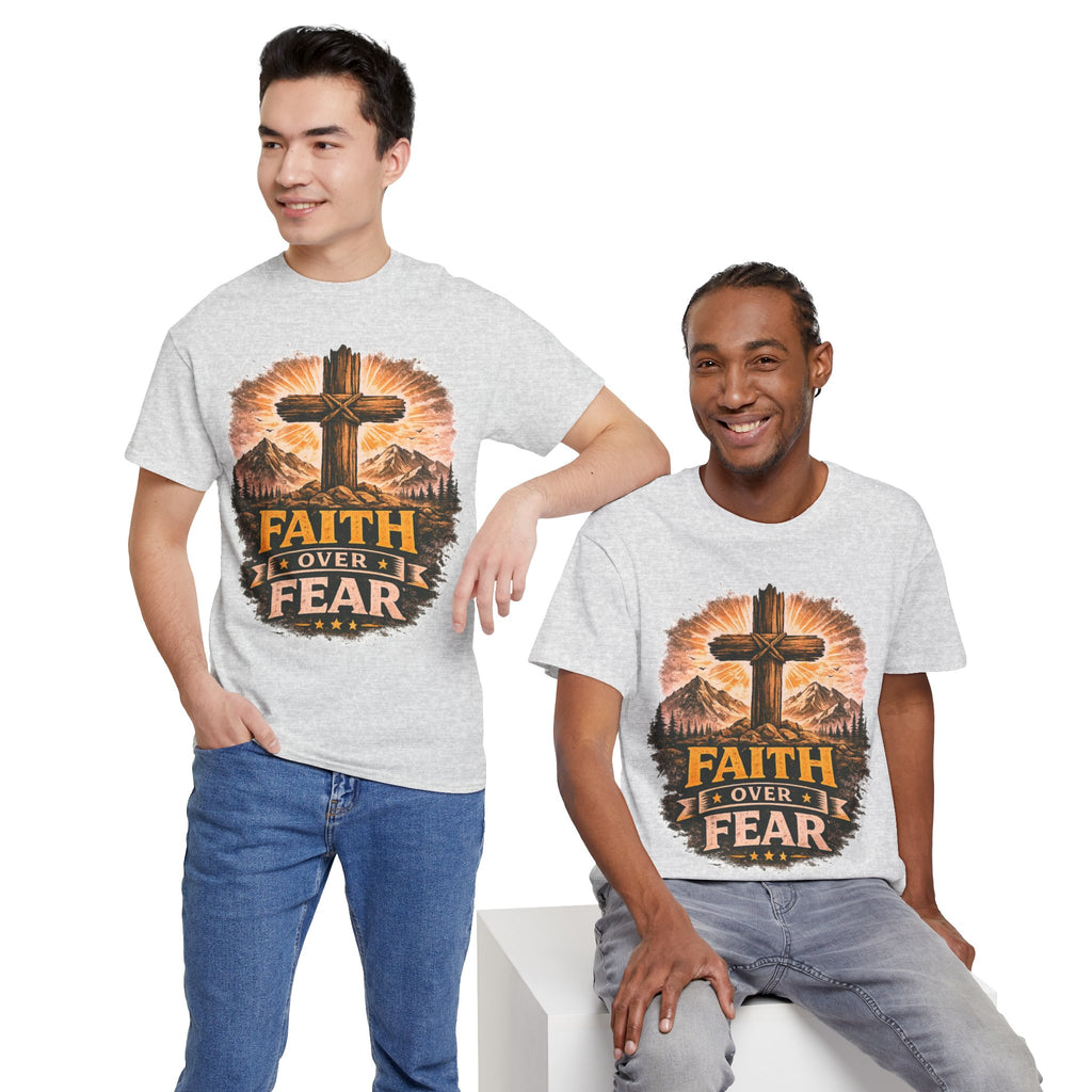 Faith Over Fear T-Shirt | Christian Cross Shirt | Religious Graphic Tee | Bible Verse Gift | Men's Faith Shirt