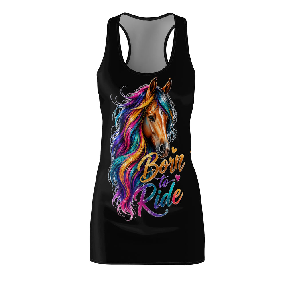 Colorful Horse Racerback Dress, Born to Ride Dress, Horse Lover Gift, Equestrian Summer Dress, Horse Graphic Dress, Casual Tank Dress