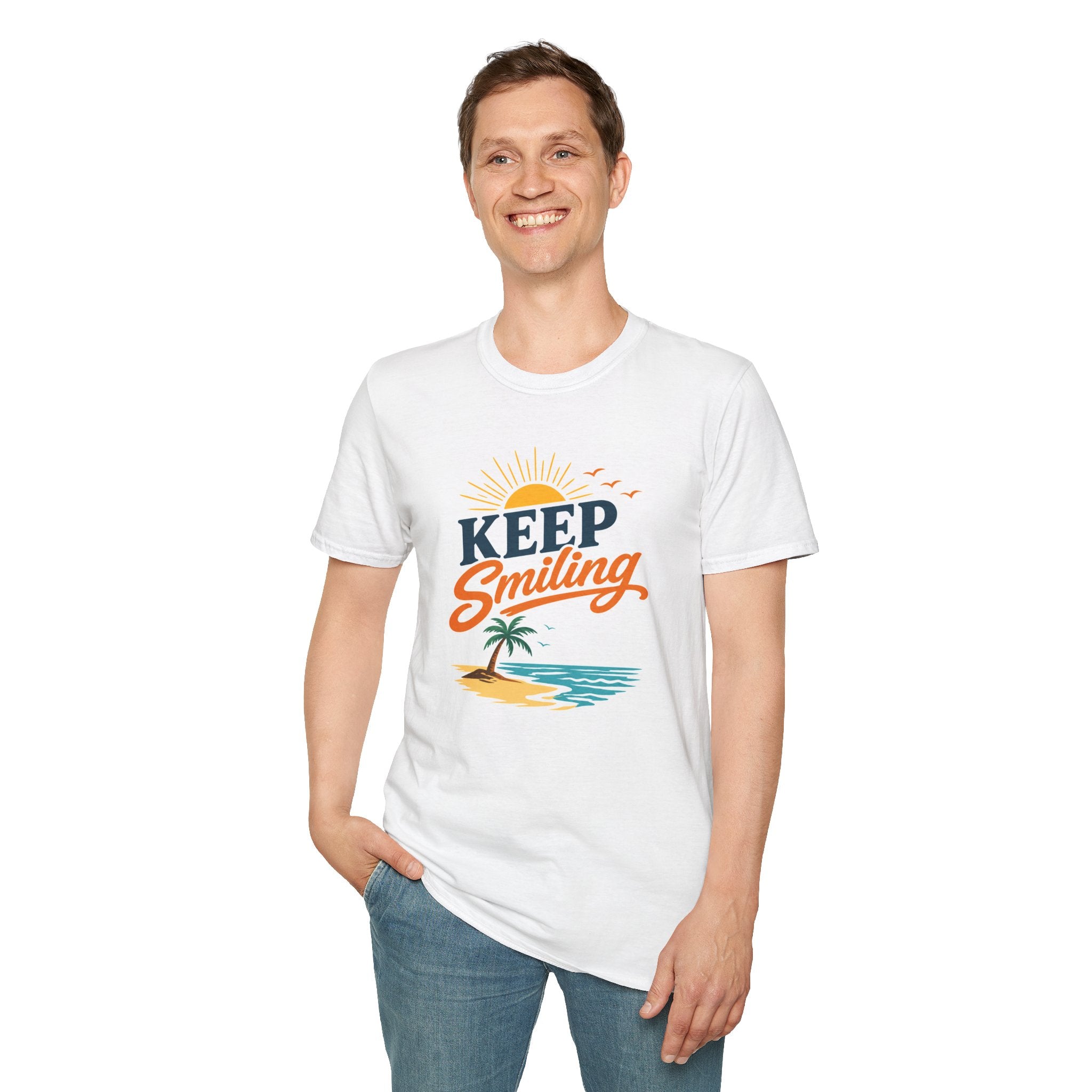 Keep Smiling Beach T-Shirt – Retro Sunset Palm Tee