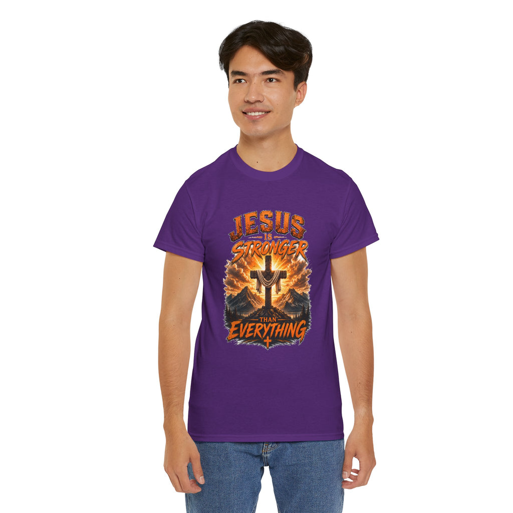 Jesus Is Stronger Than Everything Christian T-Shirt | Faith Cross Graphic Tee | Religious Unisex Shirt | Christian Gift