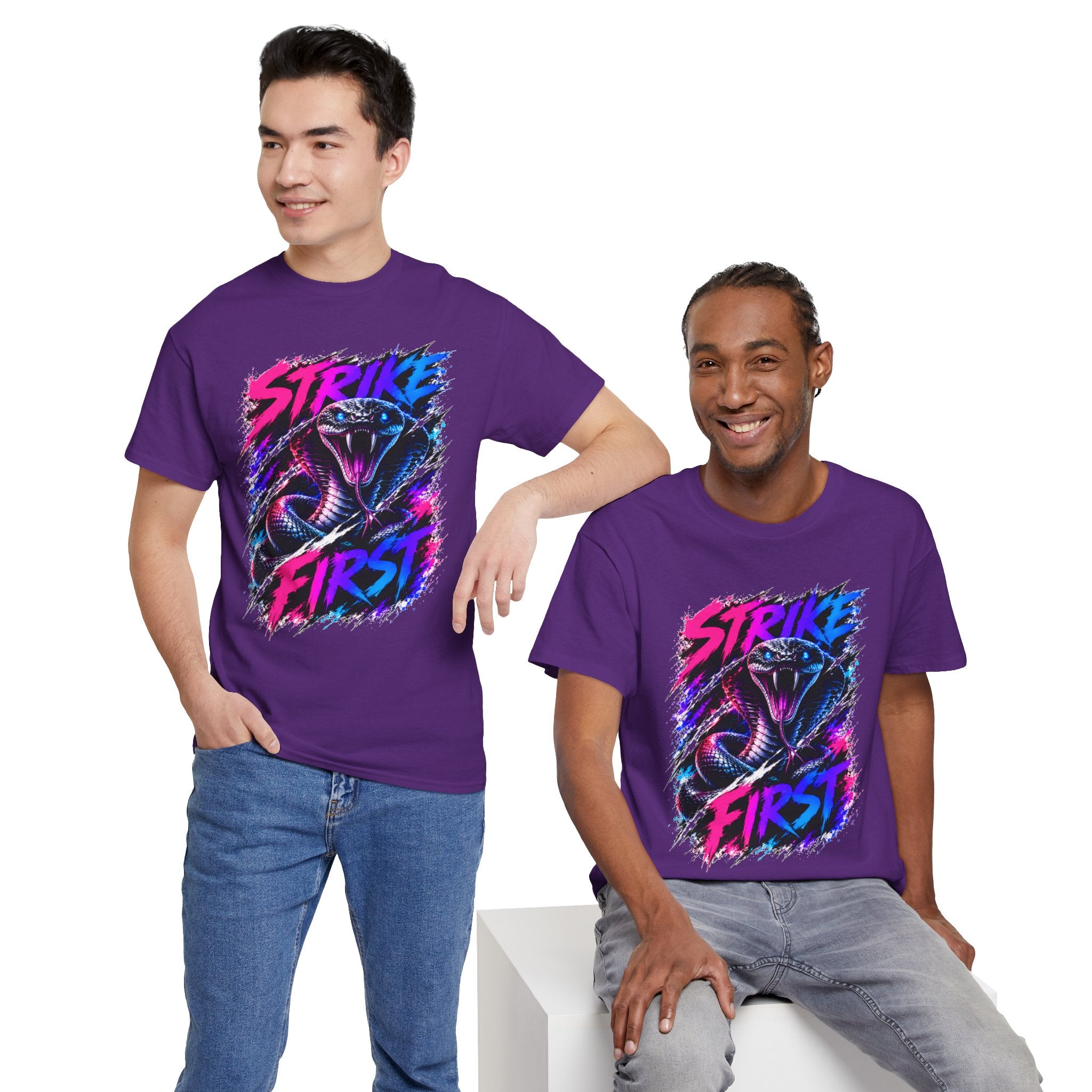 Strike First Cobra T-Shirt | Neon Snake Graphic Tee | Bold Streetwear Shirt | Unisex Graphic Tee