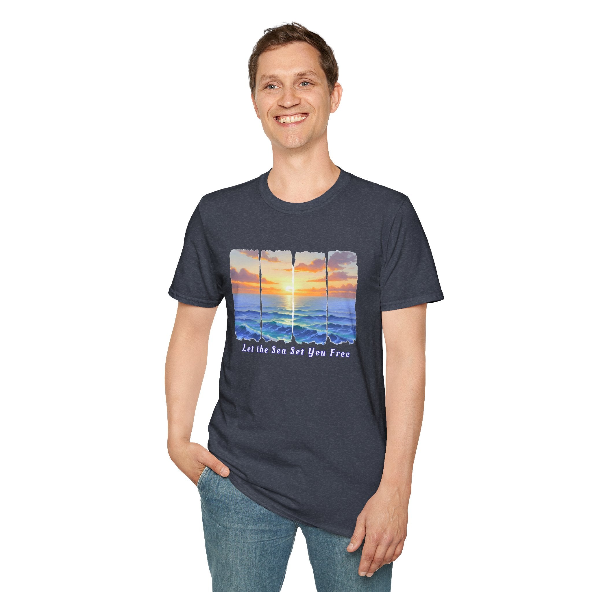 Sunset Ocean Shirt Let the Sea Set You Free Beach T Shirt Summer Vacation Tee Aesthetic Sea Wave Graphic Shirt