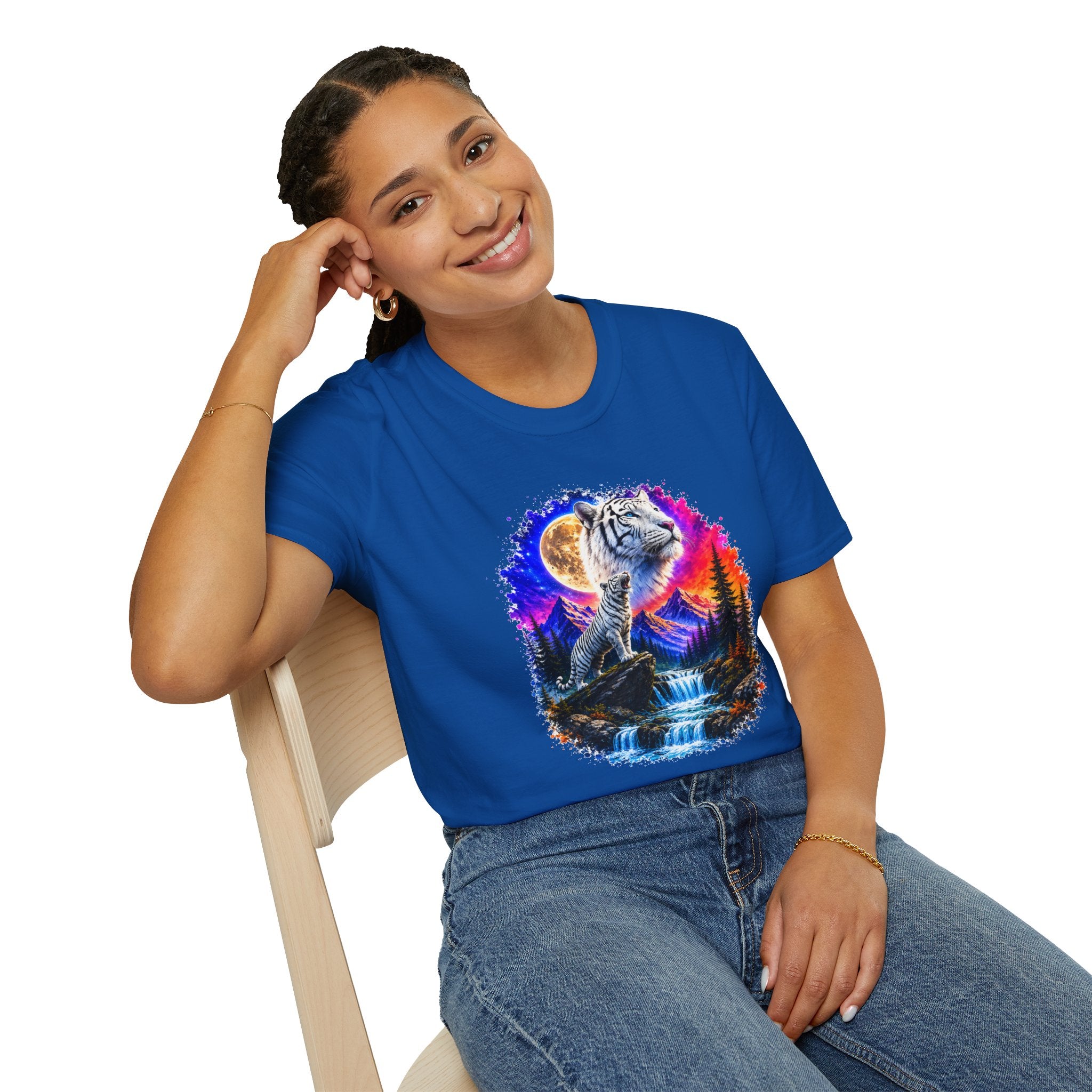 White Tiger Moon T-Shirt | Colorful Wildlife Graphic Tee | Big Cat Lover Gift | Nature Shirt