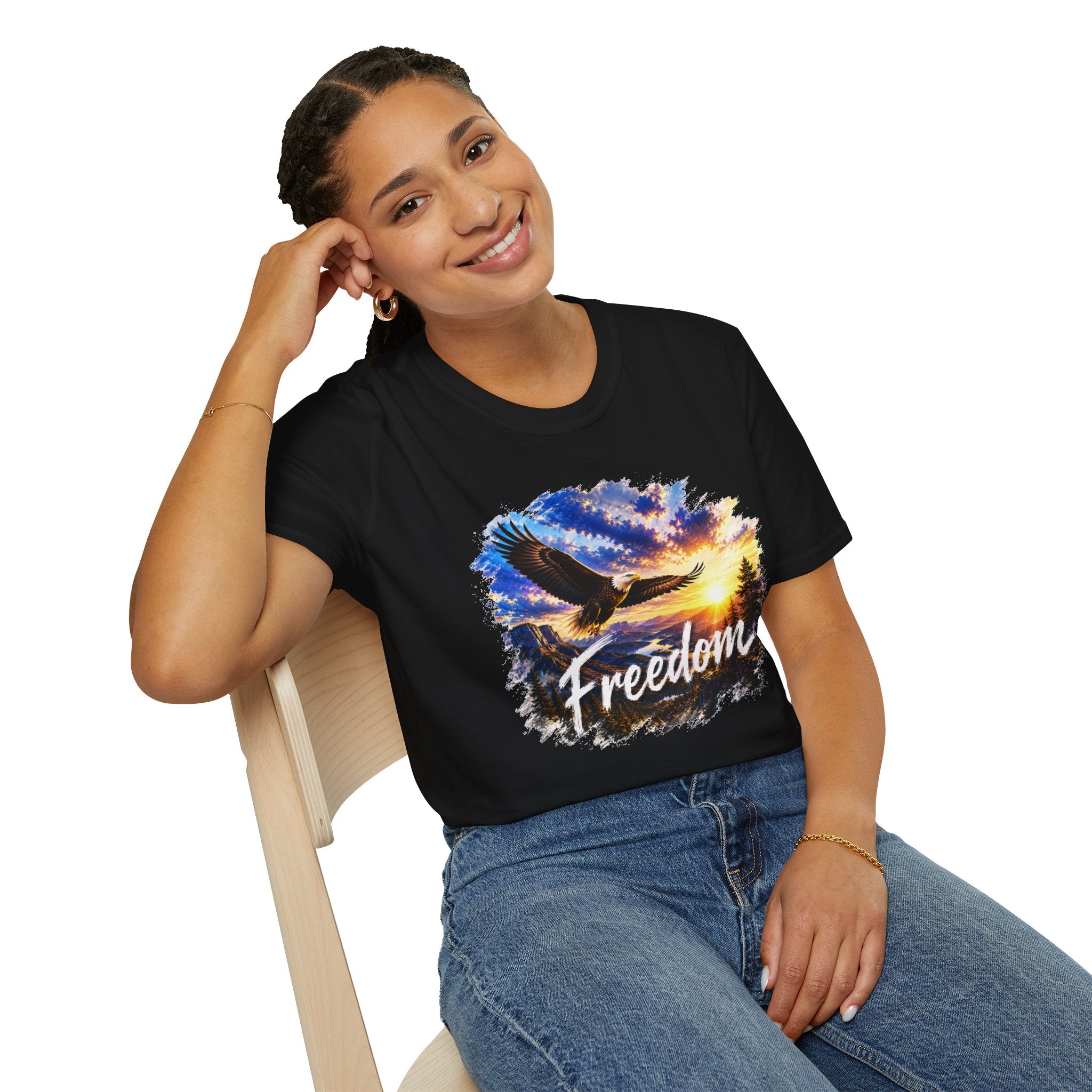 Freedom Eagle T-Shirt, Soaring Eagle Graphic Tee, Sunset Wildlife Shirt, Nature Lover Gift, Unisex Outdoor Tee
