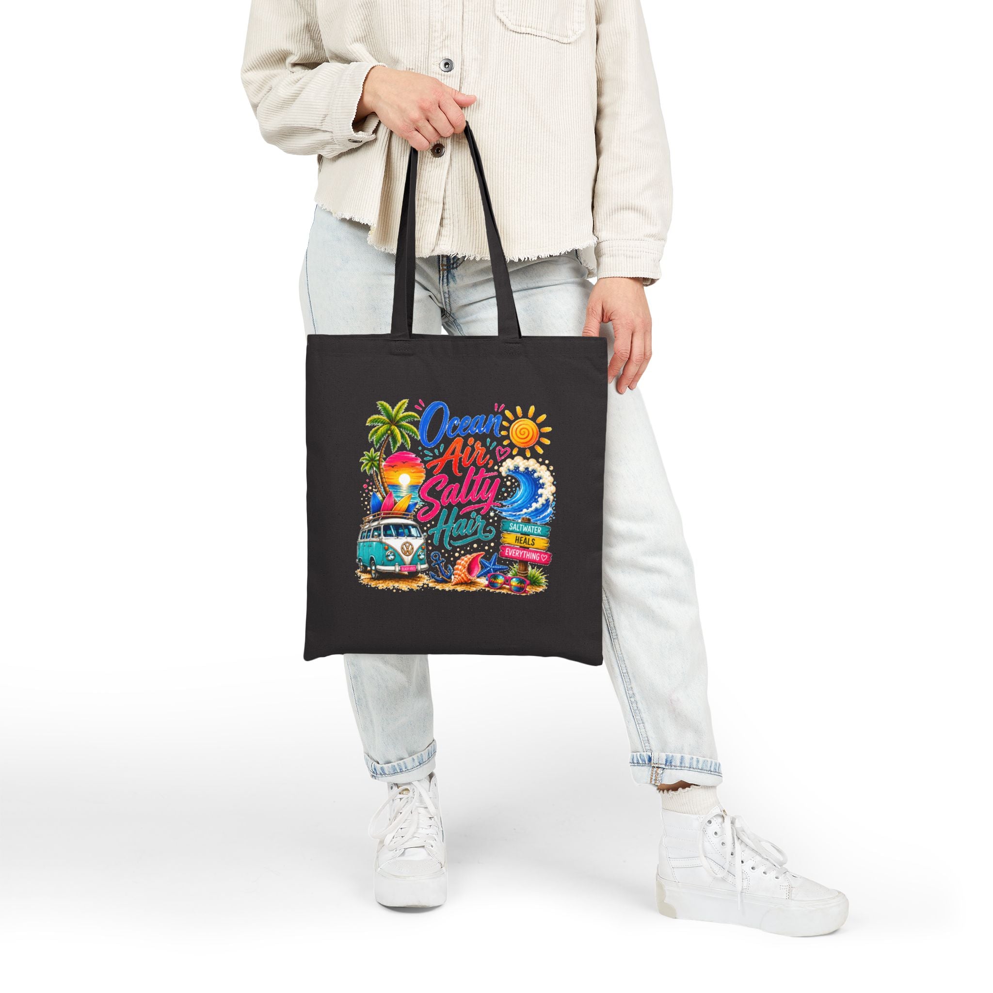 Ocean Air Salty Hair Tote Bag, Beach Canvas Tote, Tropical Summer Bag, Coastal Shopper, Beach Lover Gift, Vacation Tote