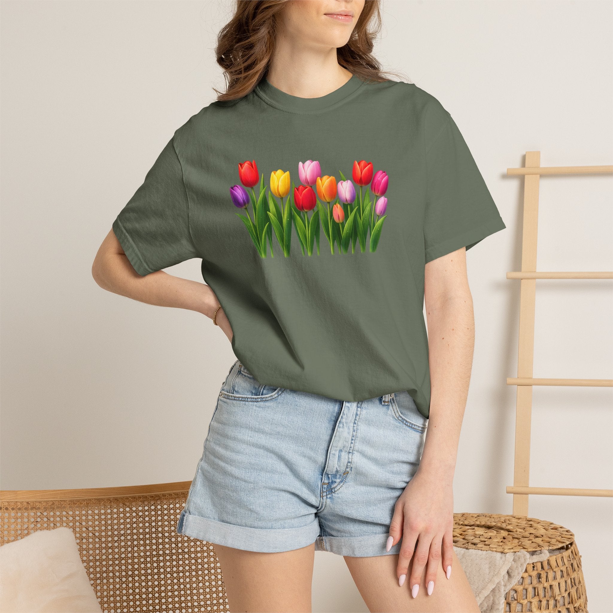 Colorful Tulip Shirt, Floral T-Shirt for Women, Botanical Graphic Tee, Spring Garden Shirt, Comfort Colors Tee