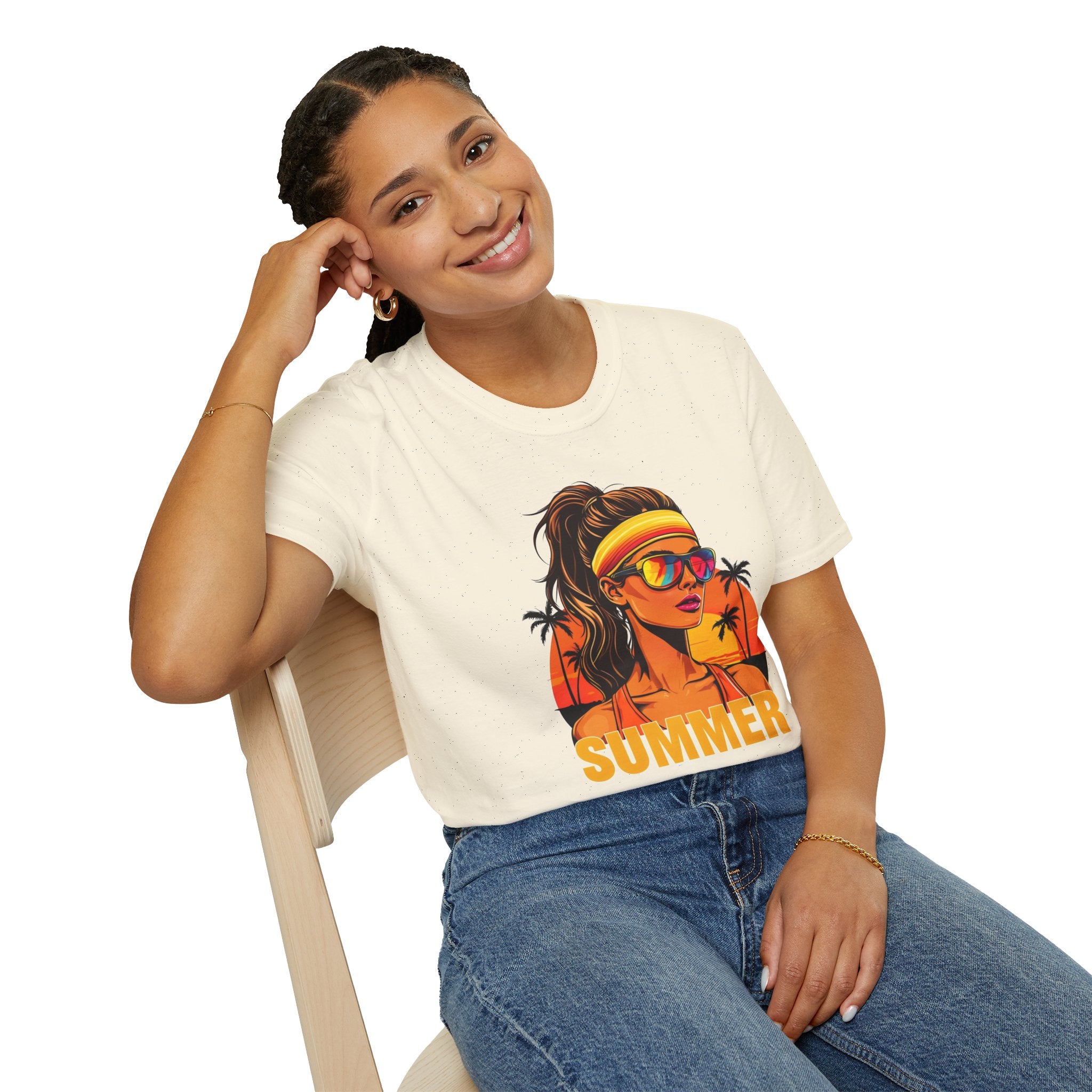Summer Retro Graphic T-Shirt — 'SUMMER' Beach Babe Palm Tree Tee