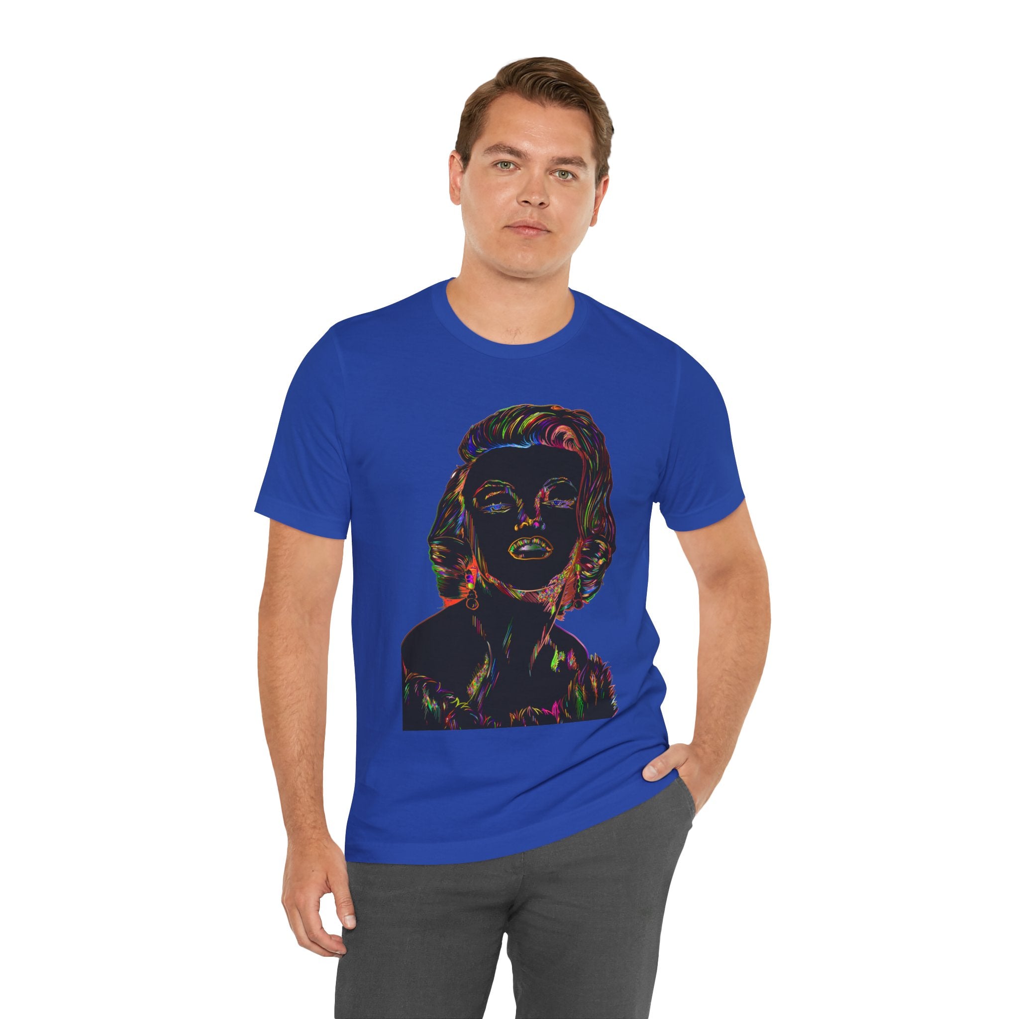 Neon Pop Art Portrait T-Shirt – Retro Rainbow Graphic Tee