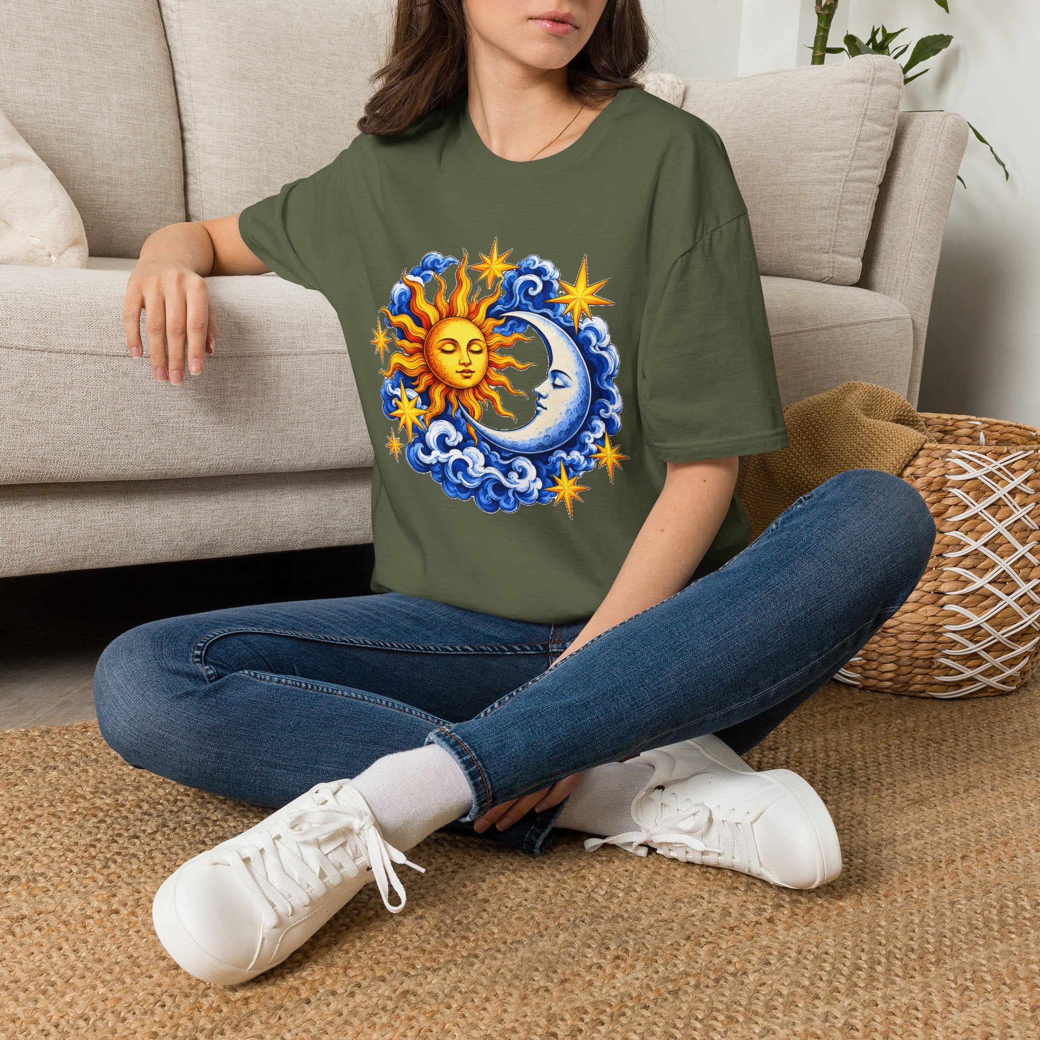 Sun and Moon Graphic T-Shirt — Celestial Boho Solar Lunar Tee