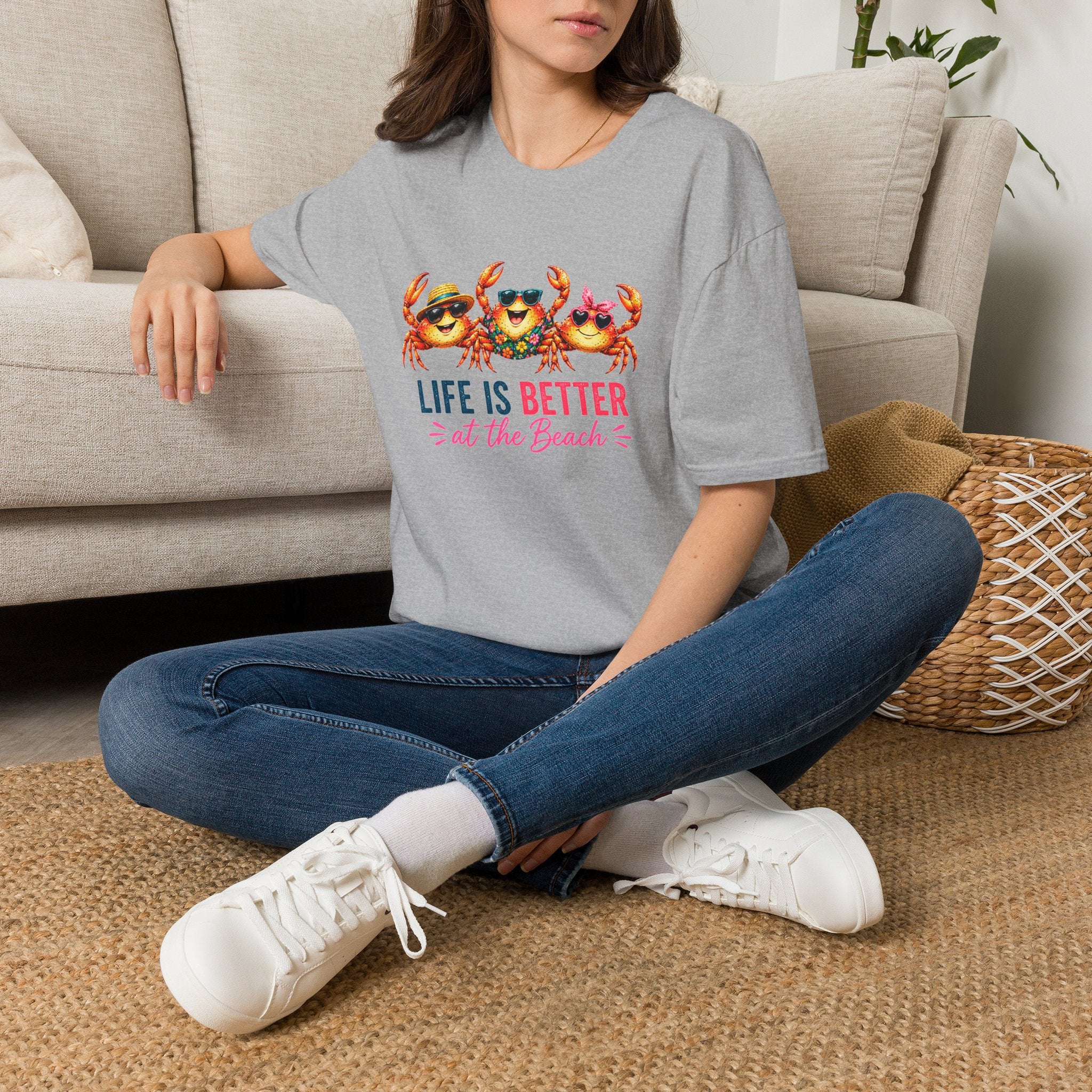 Funny Beach Crab T-Shirt | Life Is Better at the Beach Tee | Cute Summer Vacation Shirt | Coastal Graphic Tee | Ocean Lover Gift