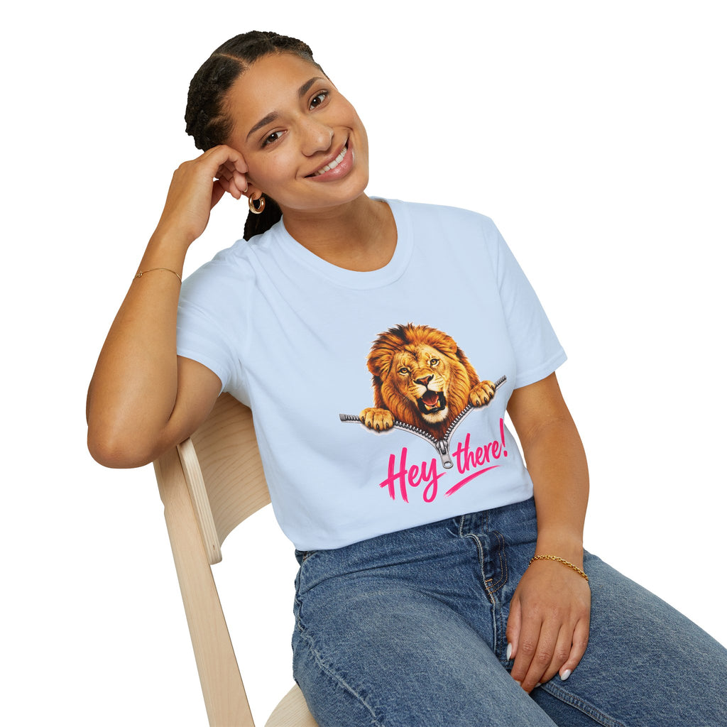 Lion Graphic Tee, Hey There Lion Shirt, Cute Roaring Lion T-Shirt, Funny Animal Graphic Tee, Unisex Casual Shirt