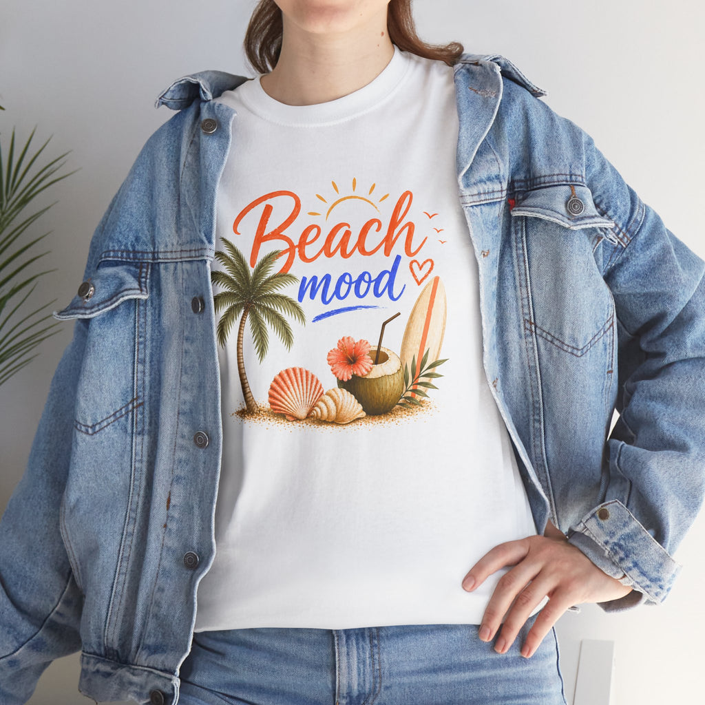 Beach Mood T-Shirt - Tropical Palm, Seashell Graphic Tee