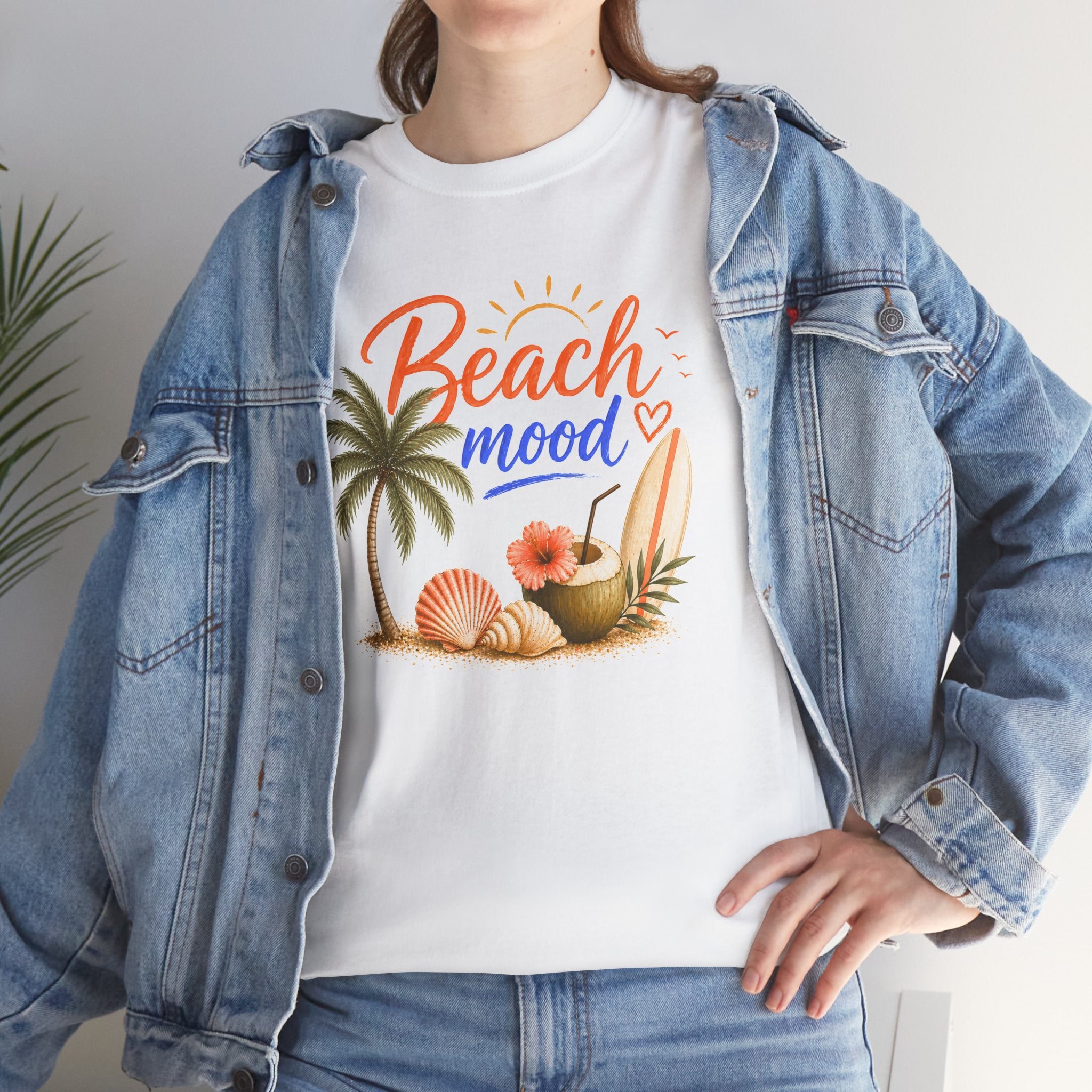 Beach Mood T-Shirt - Tropical Palm, Seashell Graphic Tee