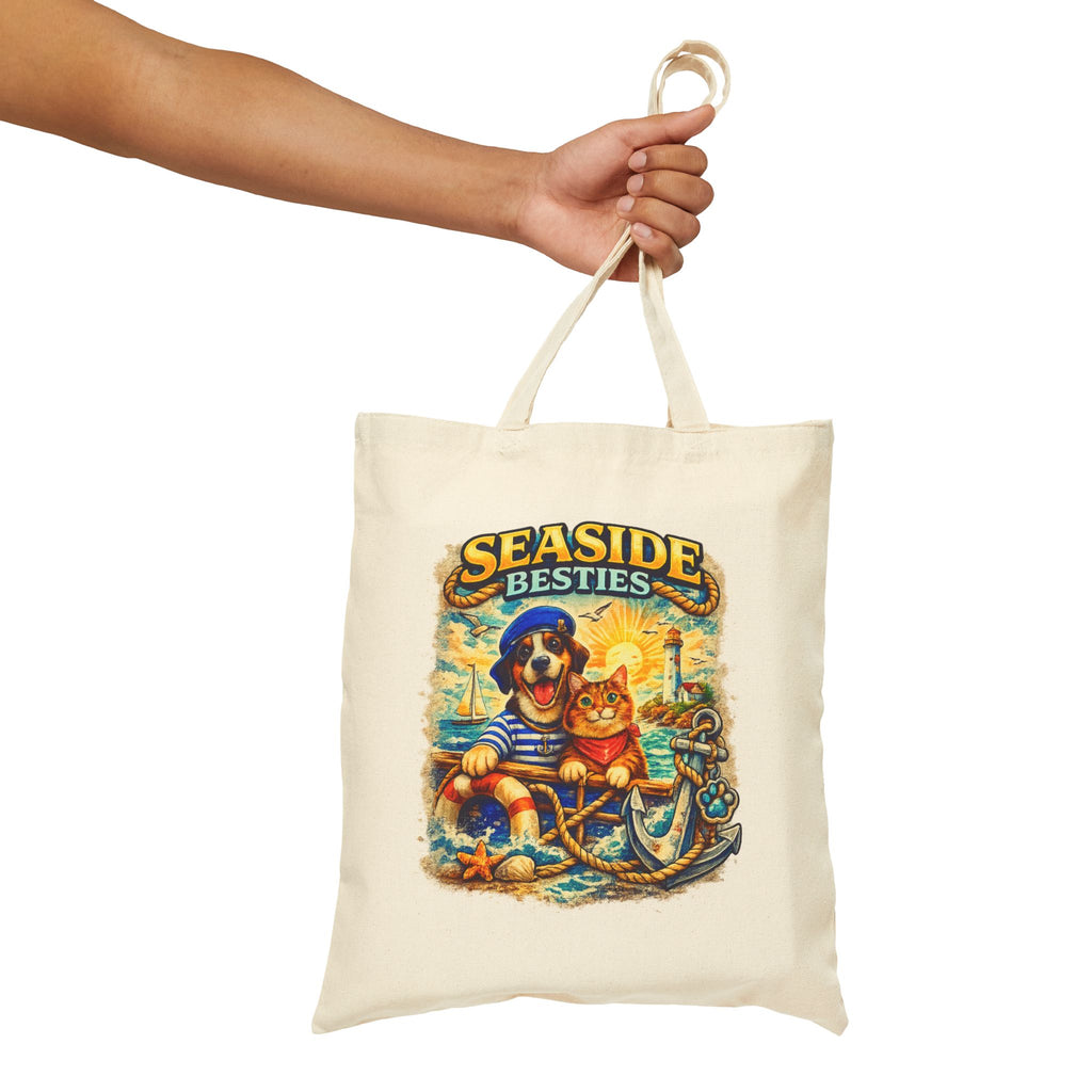 Seaside Besties Tote Bag | Beach Dog & Cat Tote Bag | Coastal Canvas Bag | Ocean Lover Gift