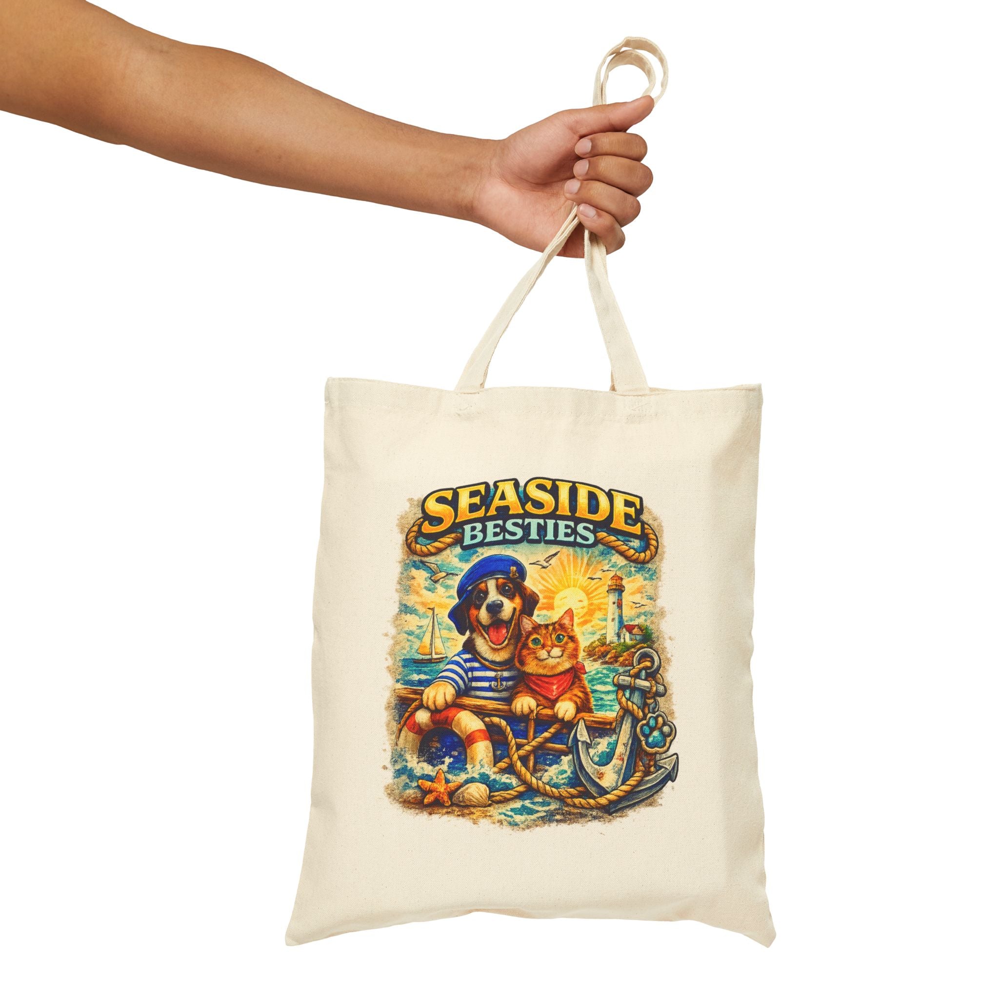 Seaside Besties Tote Bag | Beach Dog & Cat Tote Bag | Coastal Canvas Bag | Ocean Lover Gift