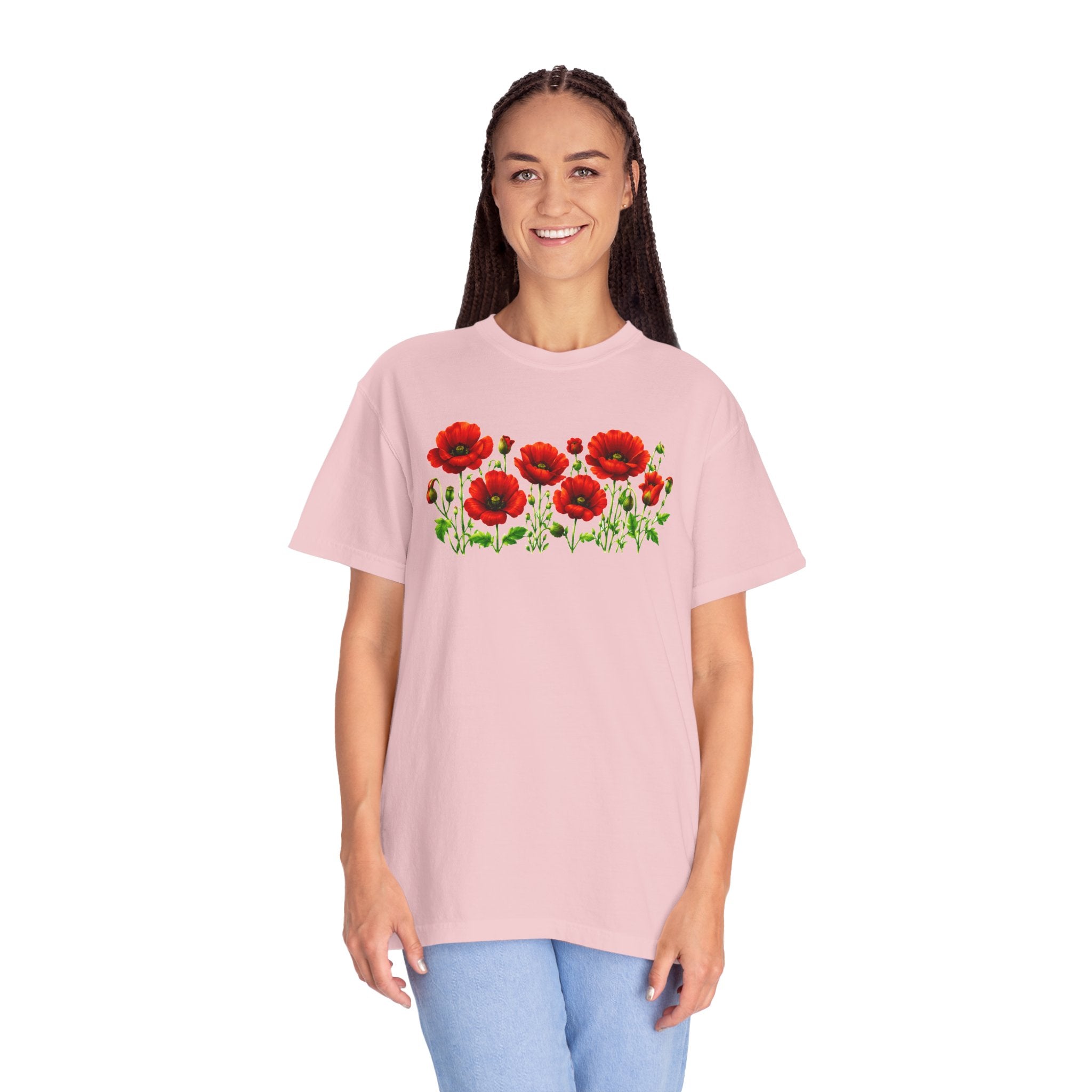 Red Poppy Shirt, Floral T-Shirt for Women, Wildflower Graphic Tee, Botanical Garden Shirt, Comfort Colors Tee