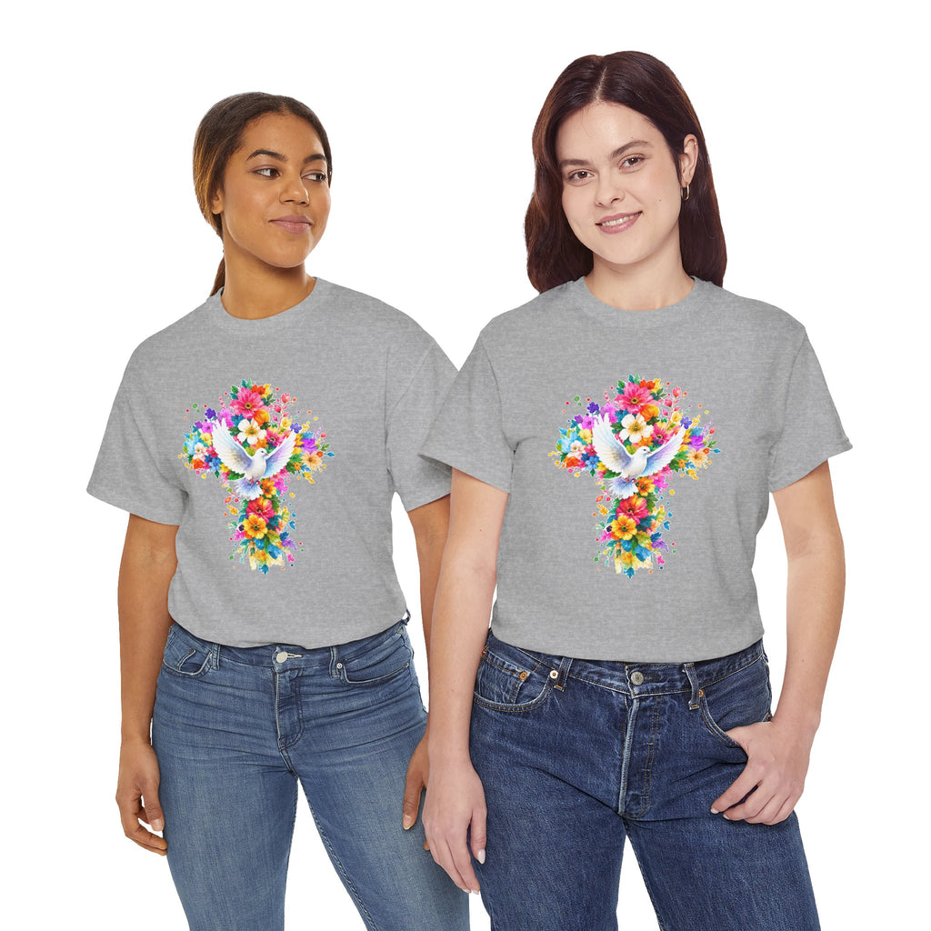 Christian Floral Cross T-Shirt | Dove Faith Shirt | Religious Graphic Tee | Holy Spirit Shirt | Easter Gift | Church Shirt