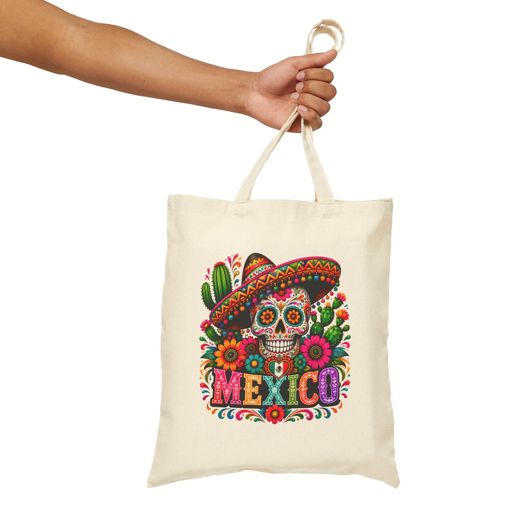 Tote Bag — Colorful Mexican Sugar Skull (Dia de los Muertos) Cotton Canvas Tote