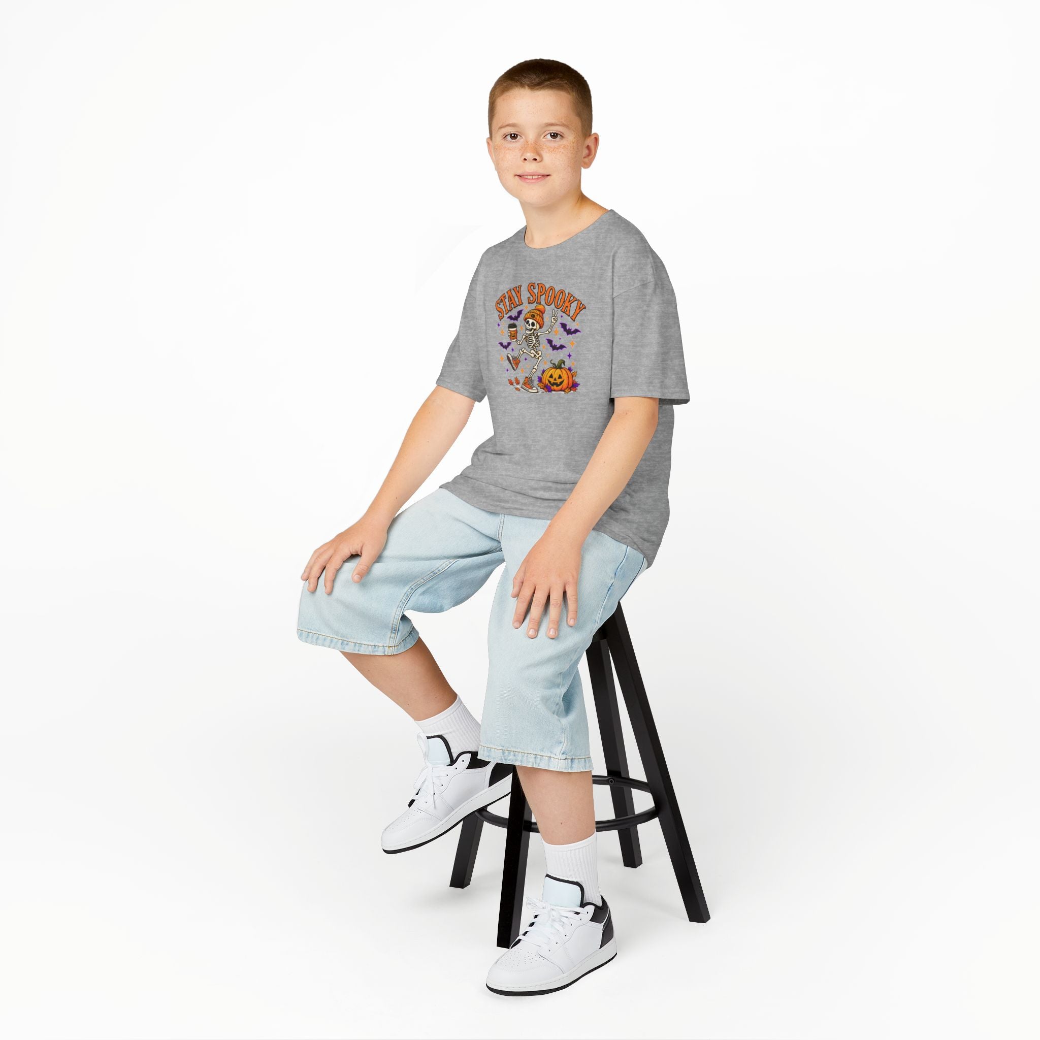 Kids Halloween Shirt, Stay Spooky Skeleton Tee, Pumpkin Graphic T-Shirt, Spooky Season Kids Tee