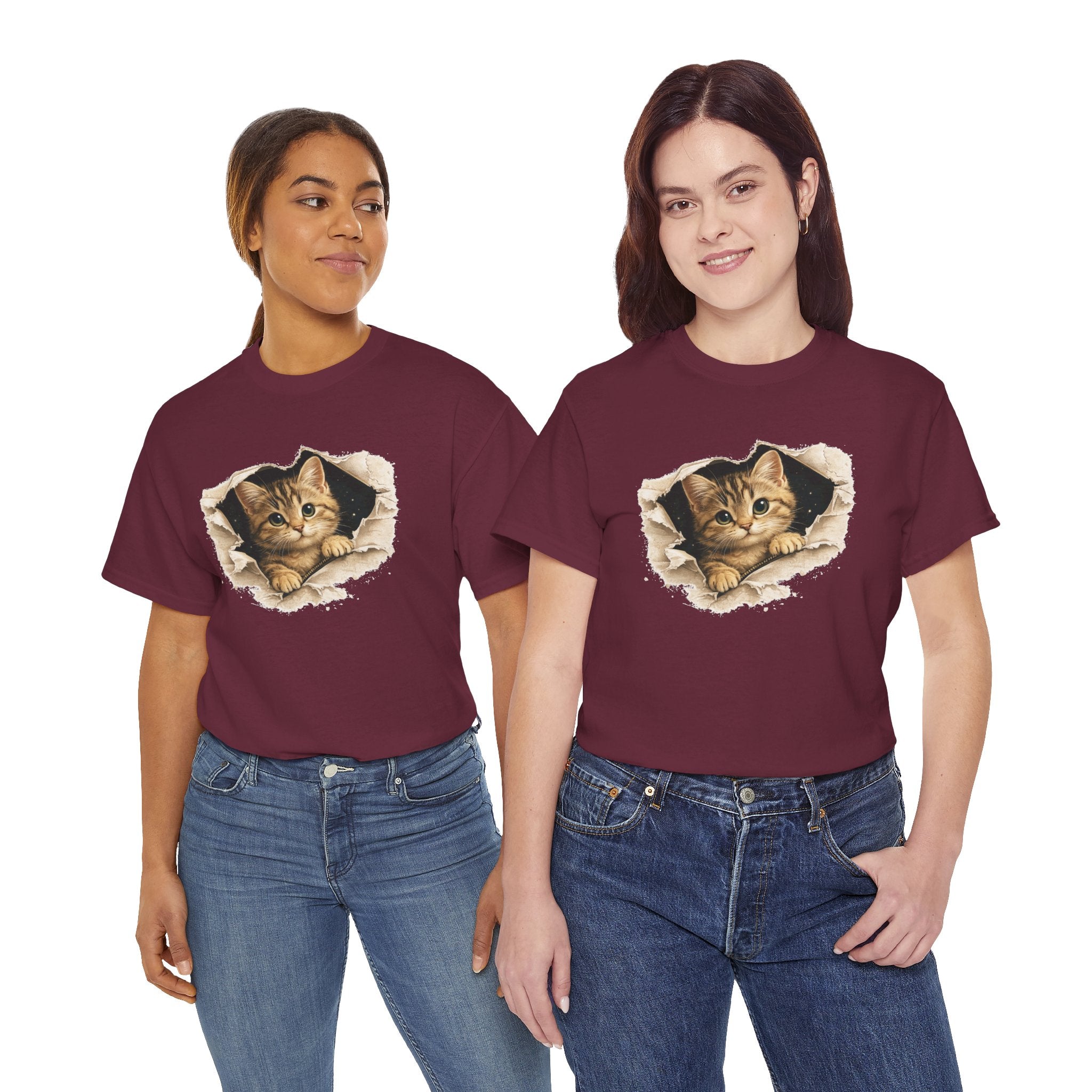 Cat Peeking Through Hole T-Shirt — Cute Kitten Graphic Tee
