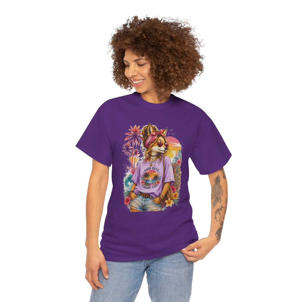 Fox Beach Vibes Shirt, Retro Beach T-Shirt, Summer Sunset Graphic Tee, Coastal Vacation Gift