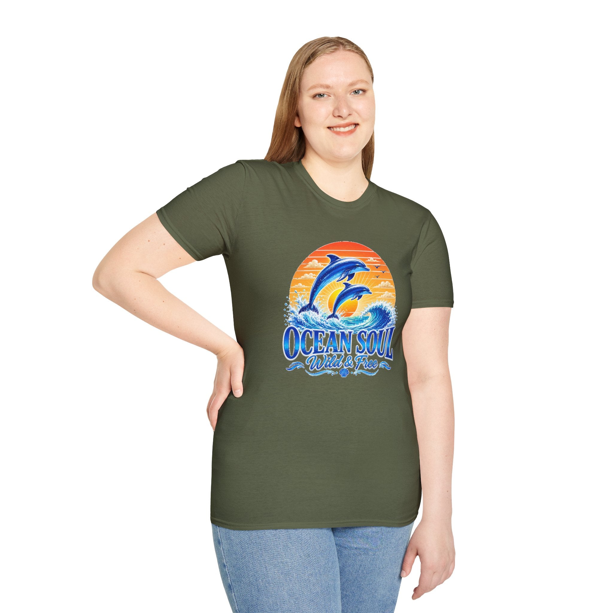 Ocean Soul Dolphin T-Shirt | Wild & Free Beach Tee | Coastal Summer Shirt | Ocean Lover Gift | Dolphin Graphic Unisex Tee