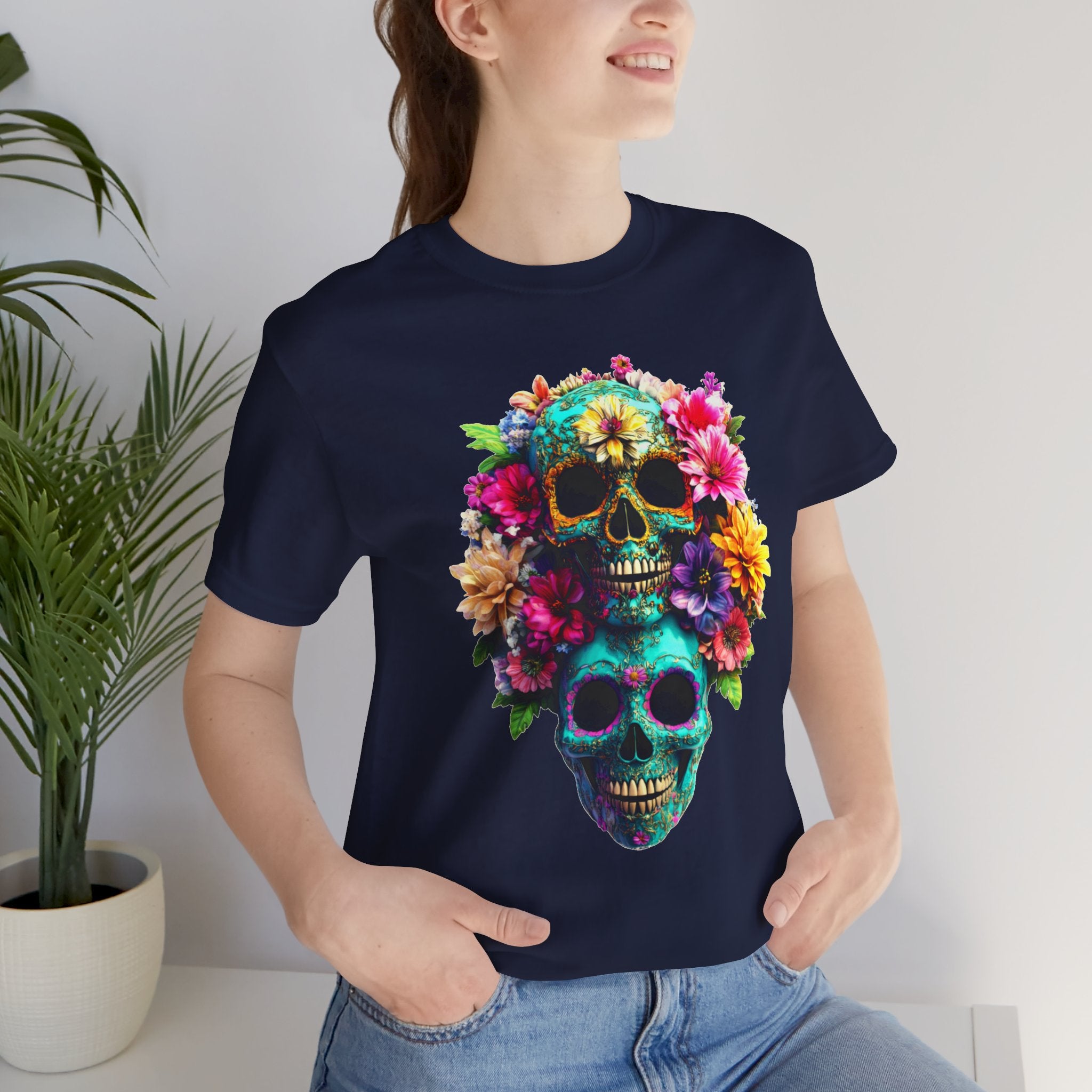 Floral Skull T-Shirt, Day of the Dead Shirt, Sugar Skull Graphic Tee, Colorful Skull Tee, Gothic Floral Shirt