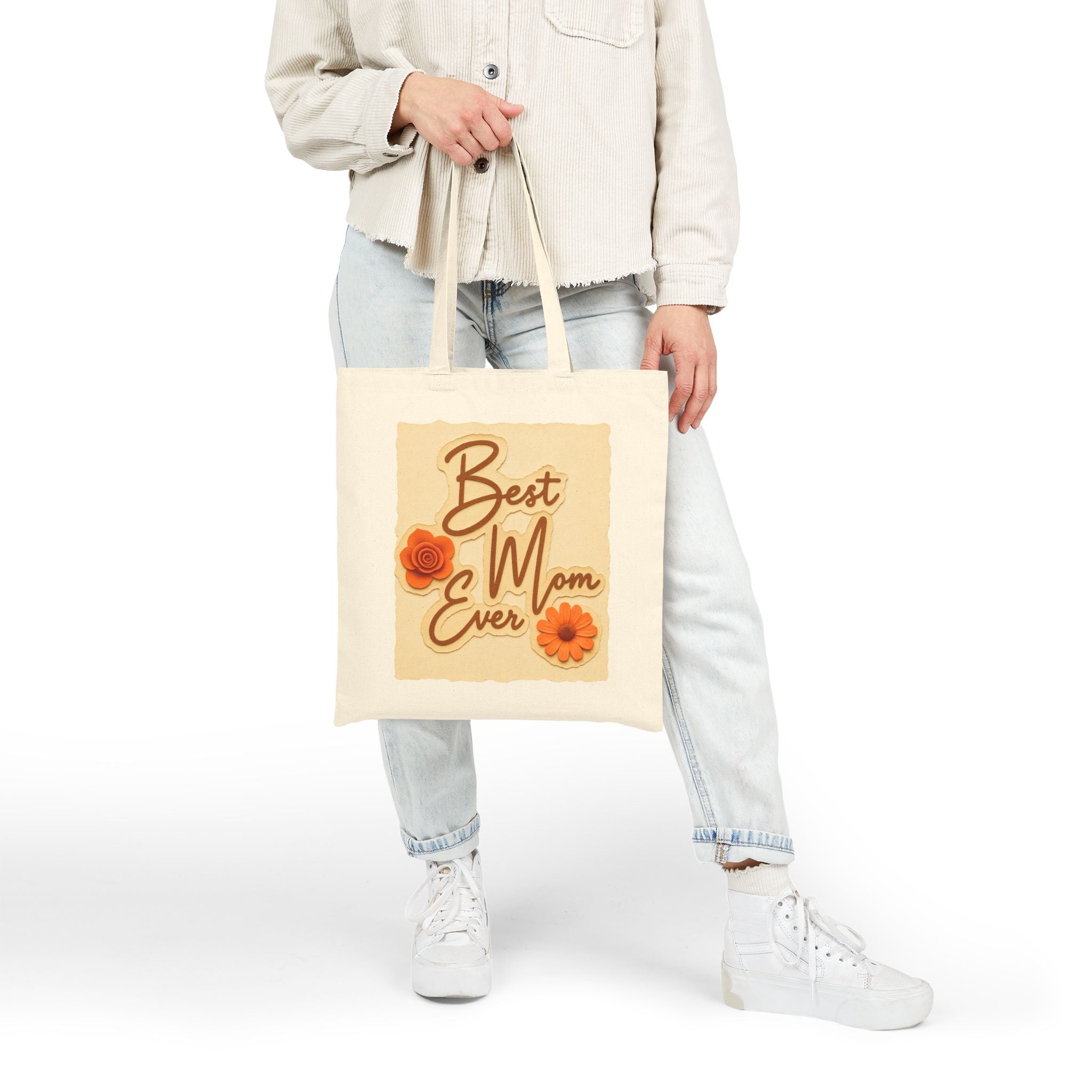 Best Mom Ever Tote Bag, Floral Canvas Bag, Cute Gift for Mom, Retro Style Reusable Bag, Mother’s Day Gift