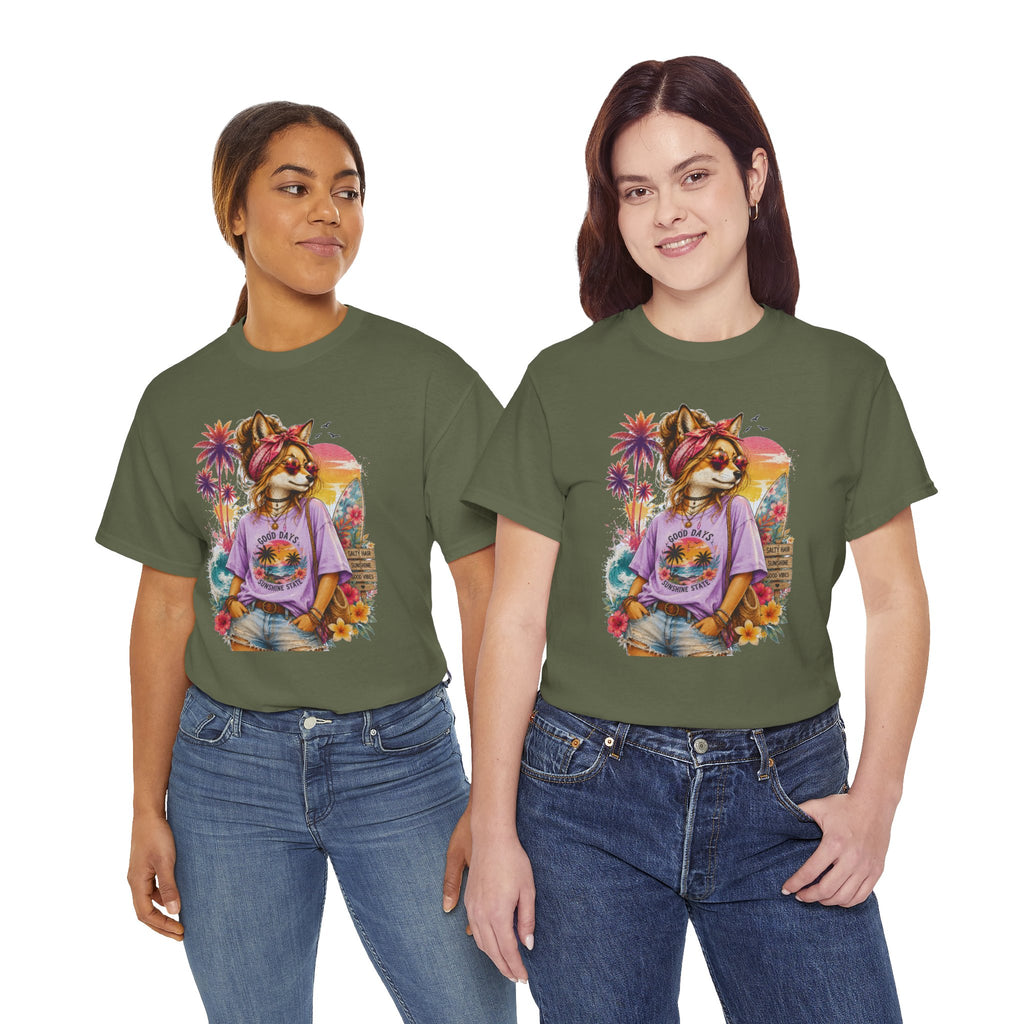 Fox Beach Vibes Shirt, Retro Beach T-Shirt, Summer Sunset Graphic Tee, Coastal Vacation Gift