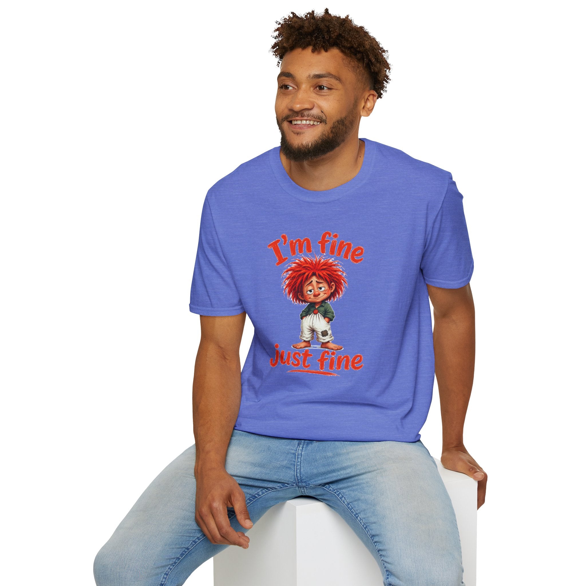 I'm Fine T‑Shirt — Cute Red‑Haired Character Tee ("I'm fine, just fine")