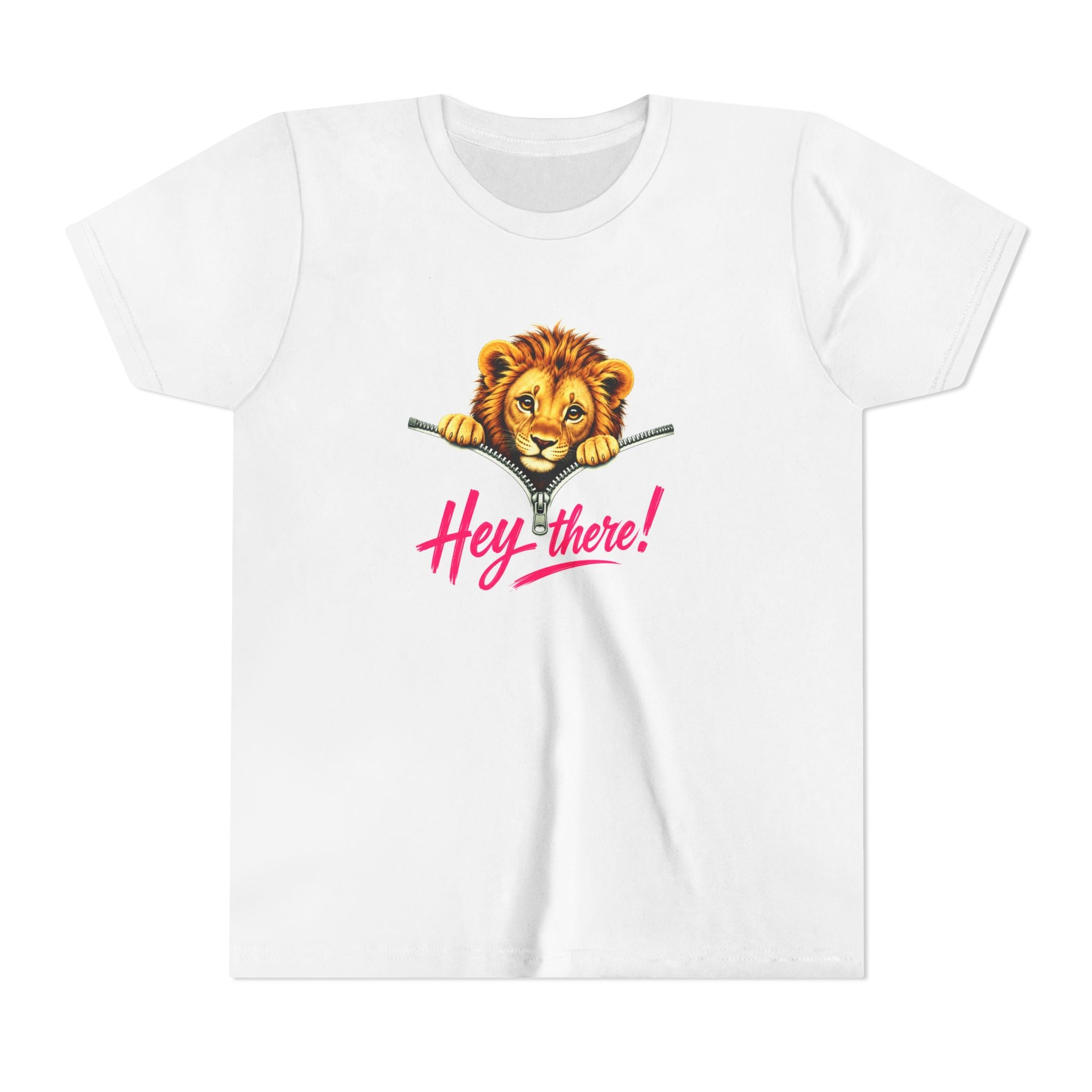 Cute Lion Youth T-Shirt, Hey There Graphic Tee for Kids, Funny Animal Shirt, Trendy Kids Tee, Lion Lover Gift, Unisex Youth Shirt