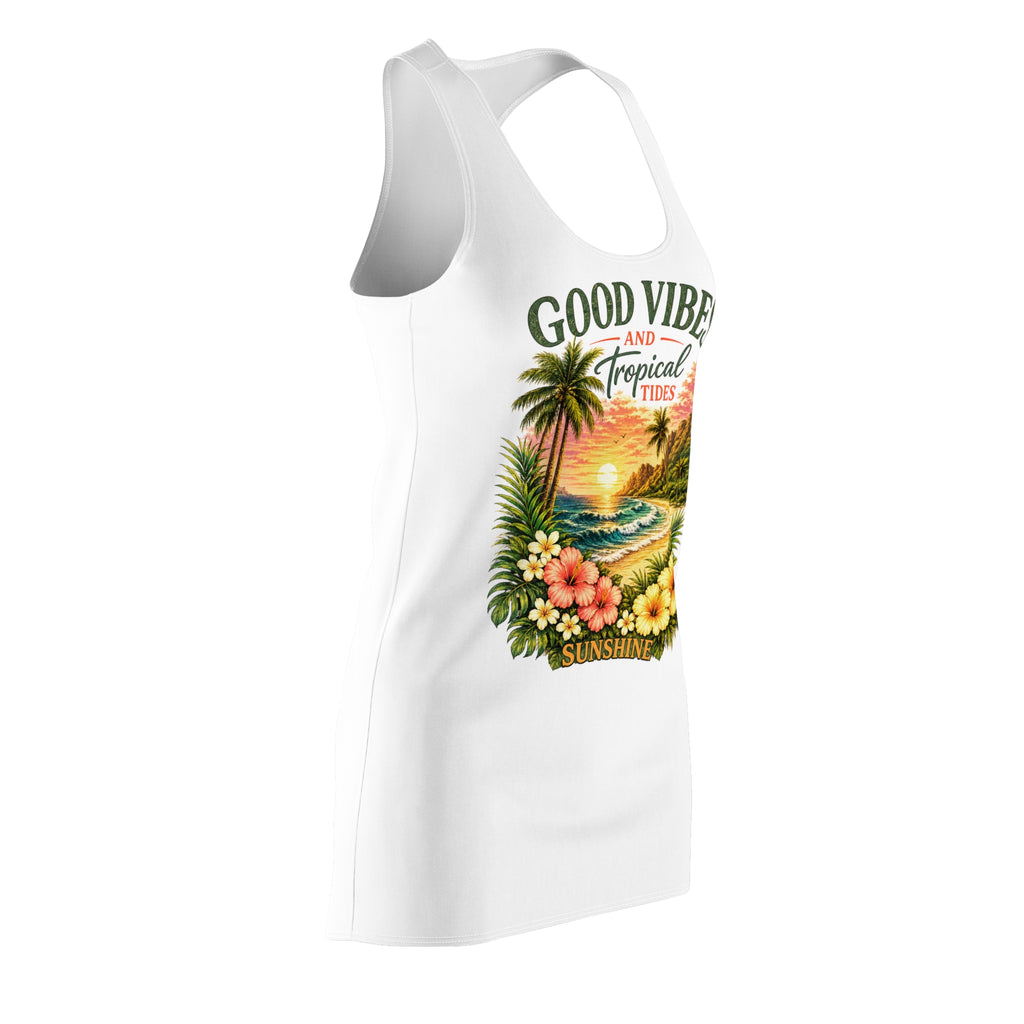 Good Vibes Tropical Racerback Dress – Beach Sunset Floral Sundress