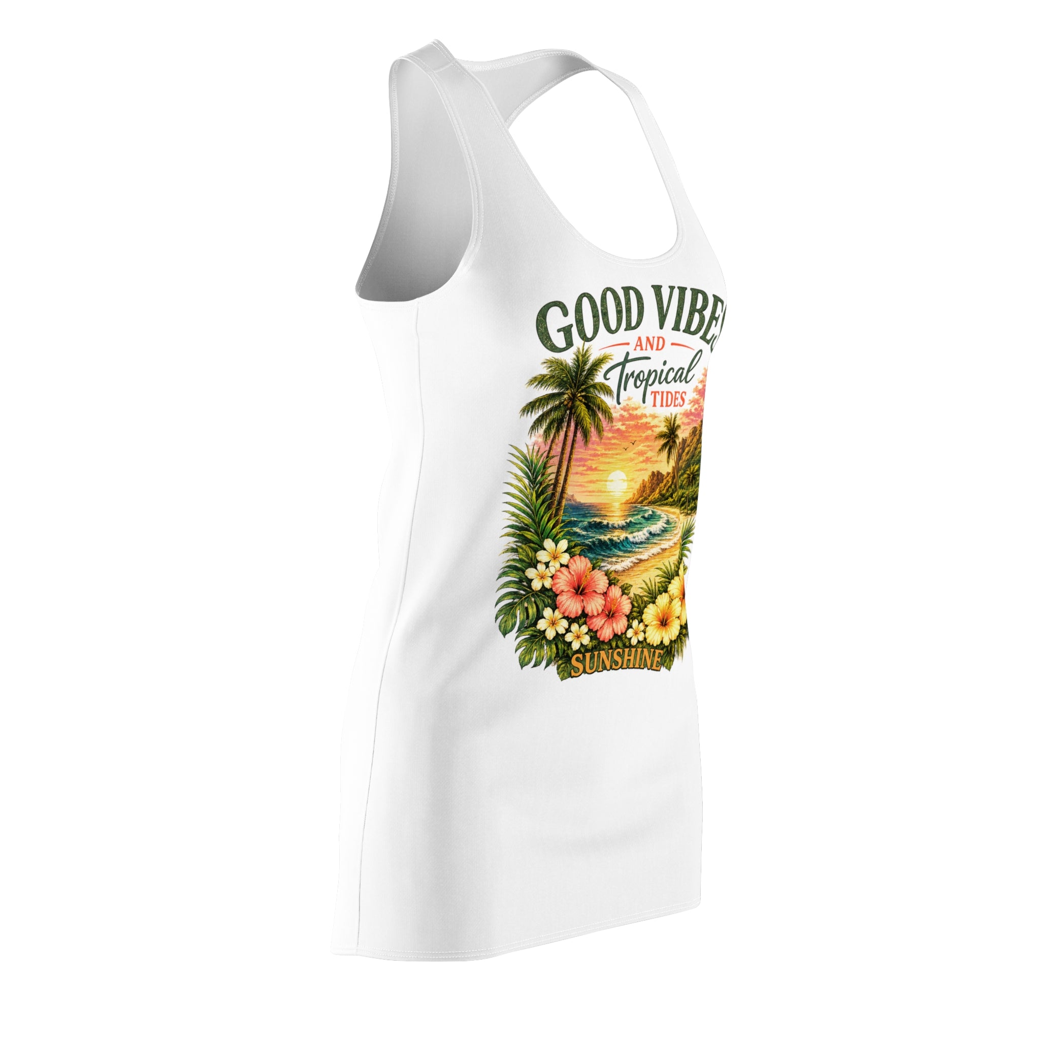 Good Vibes Tropical Racerback Dress – Beach Sunset Floral Sundress