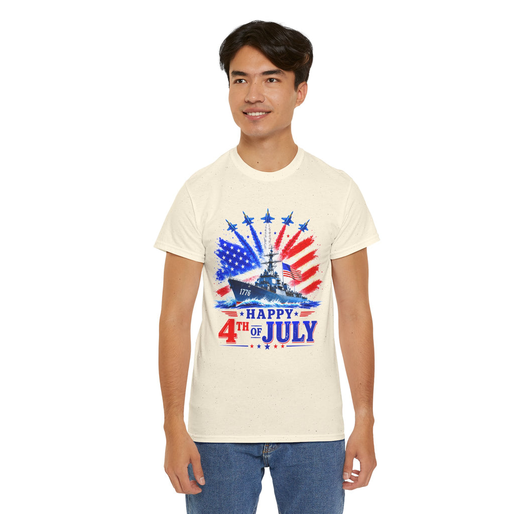 Happy 4th of July Shirt, Patriotic USA Flag Tee, American Eagle & Navy Ship Shirt, Independence Day T-Shirt, Military Pride Gift