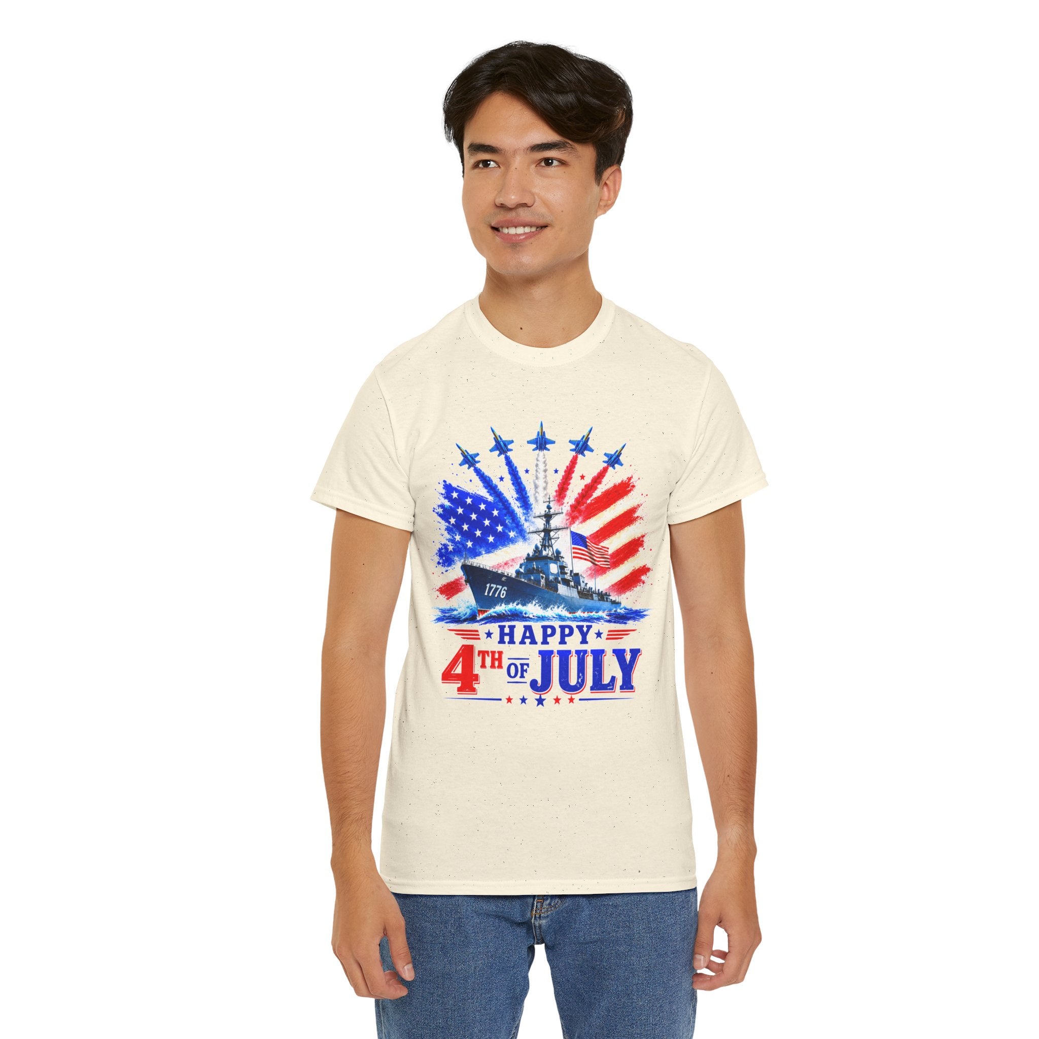 Happy 4th of July Shirt, Patriotic USA Flag Tee, American Eagle & Navy Ship Shirt, Independence Day T-Shirt, Military Pride Gift