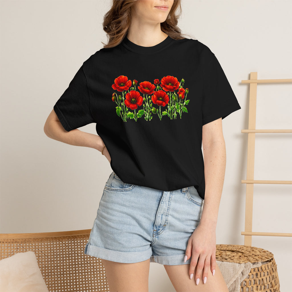 Red Poppy Shirt, Floral T-Shirt for Women, Wildflower Graphic Tee, Botanical Garden Shirt, Comfort Colors Tee