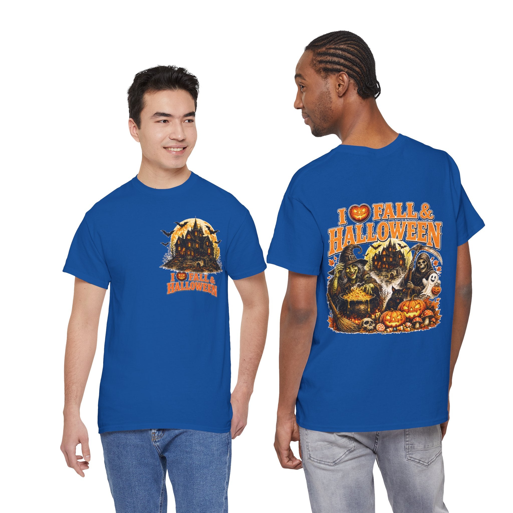 Halloween Fall Graphic Tee — "I  Fall & Halloween" Vintage Pumpkin & Spooky Characters Shirt