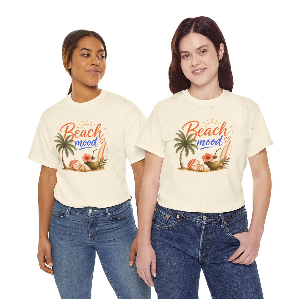 Beach Mood T-Shirt - Tropical Palm, Seashell Graphic Tee