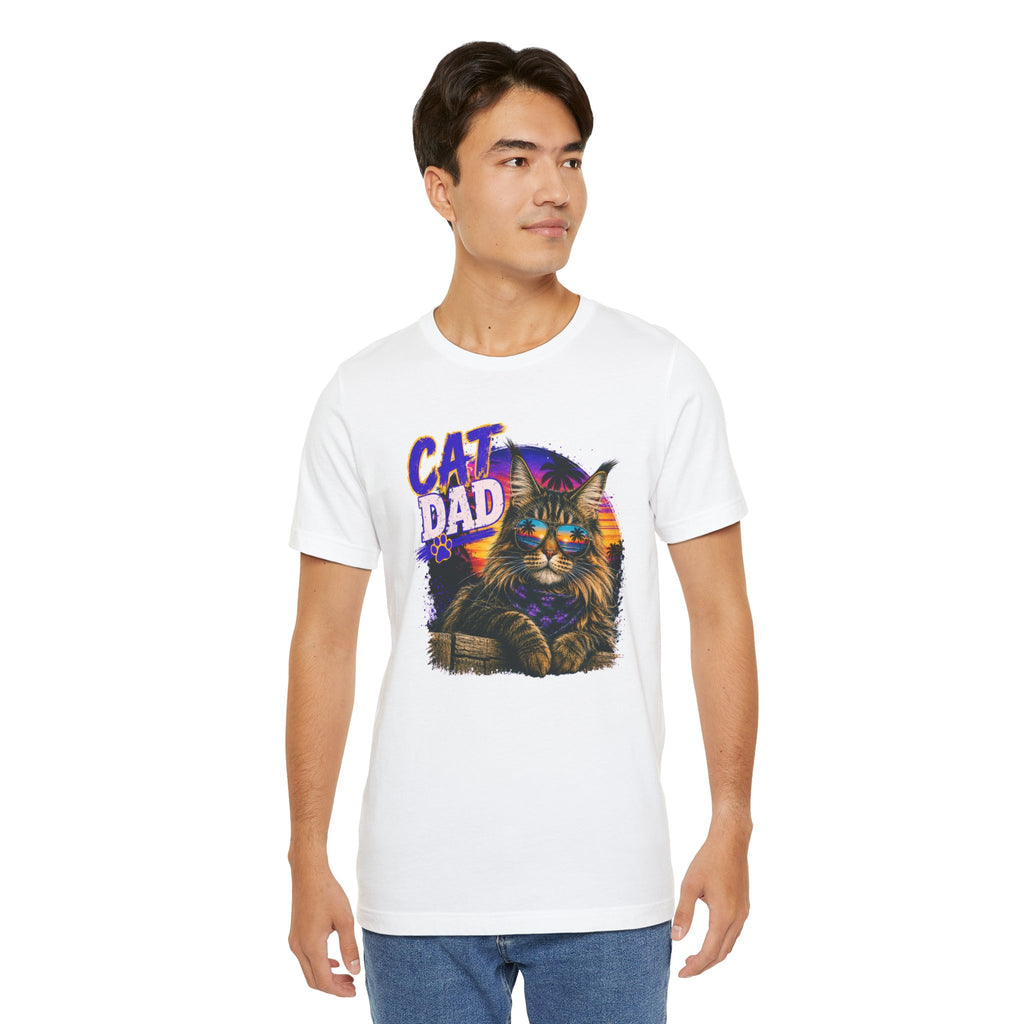 Cat Dad Maine Coon T-Shirt | Retro Sunset Cat Lover Shirt | Funny Cat Dad Gift | Vintage Graphic Tee for Men