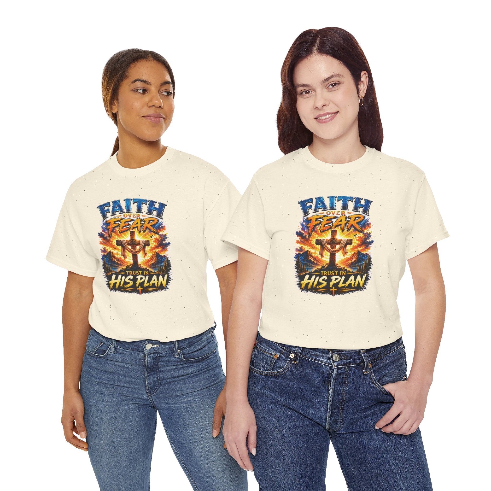 Faith Over Fear Christian T-Shirt | Trust in His Plan Cross Graphic Tee | Religious Unisex Shirt | Christian Gift