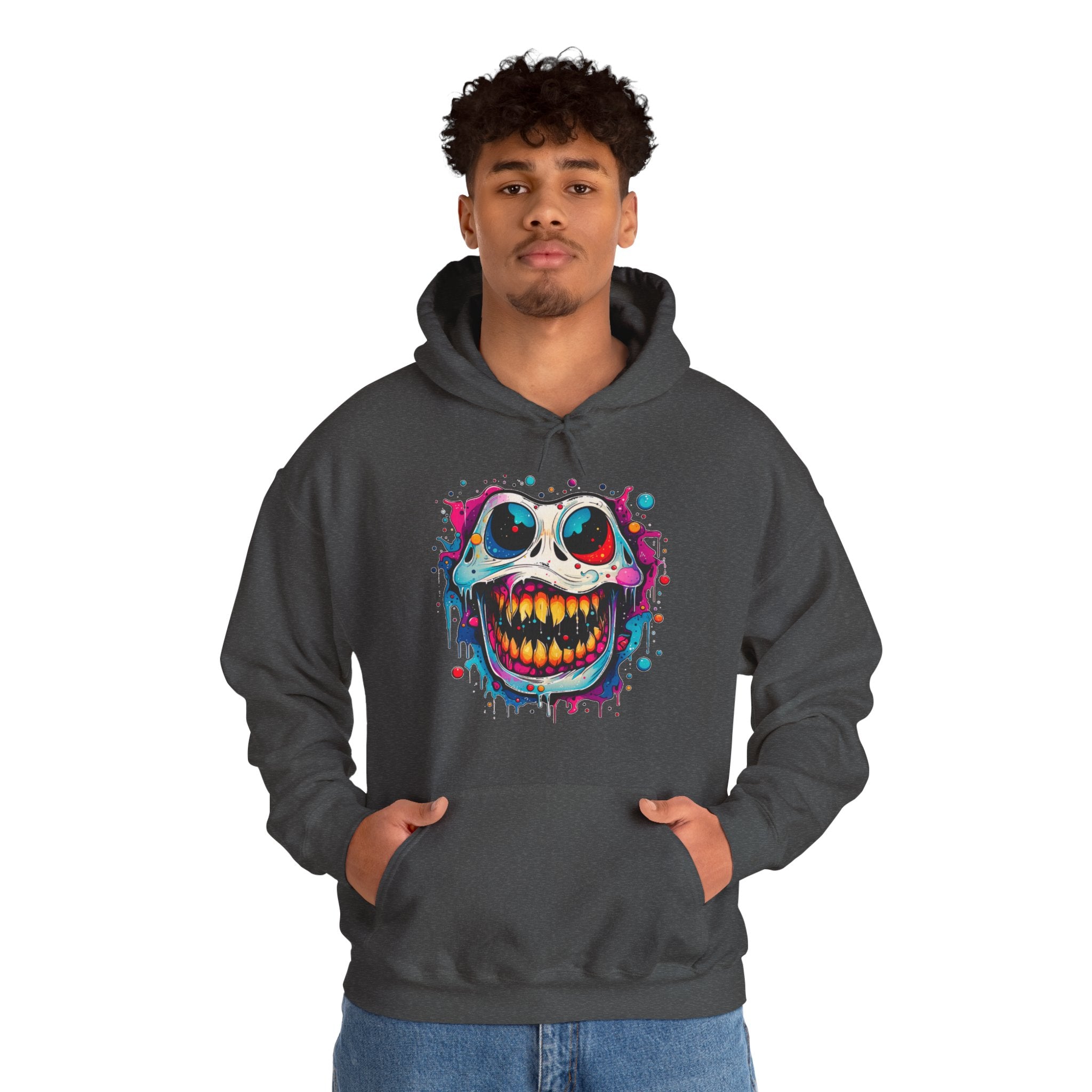 Unisex Skull Smile Hoodie - Colorful Drippy Graffiti Skull Pullover