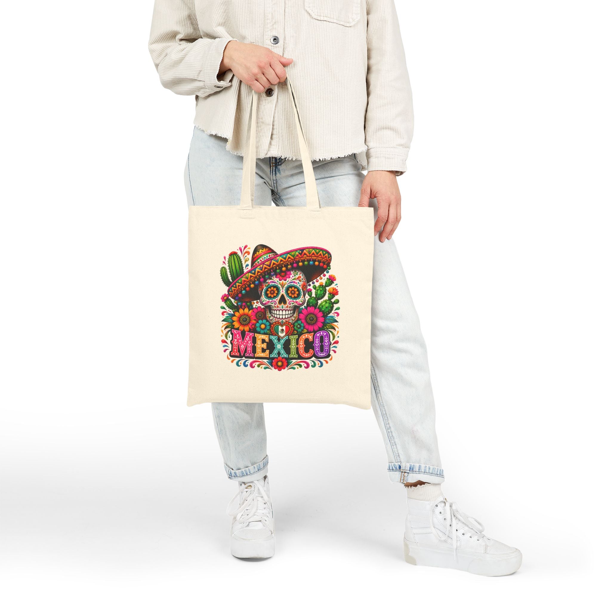 Tote Bag — Colorful Mexican Sugar Skull (Dia de los Muertos) Cotton Canvas Tote