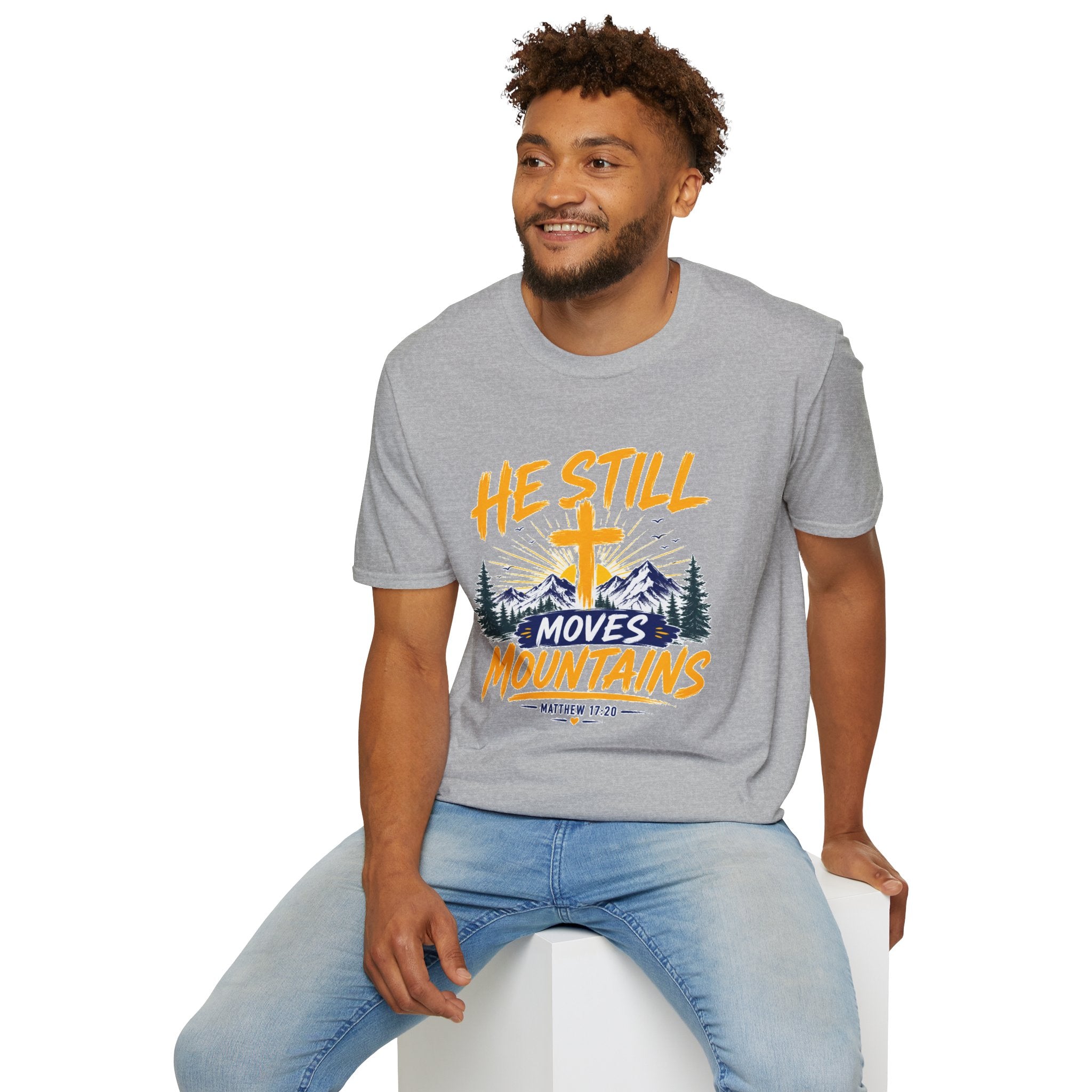 He Still Moves Mountains Shirt, Christian T-Shirt, Faith Cross Tee, Bible Verse Shirt, Religious Gift