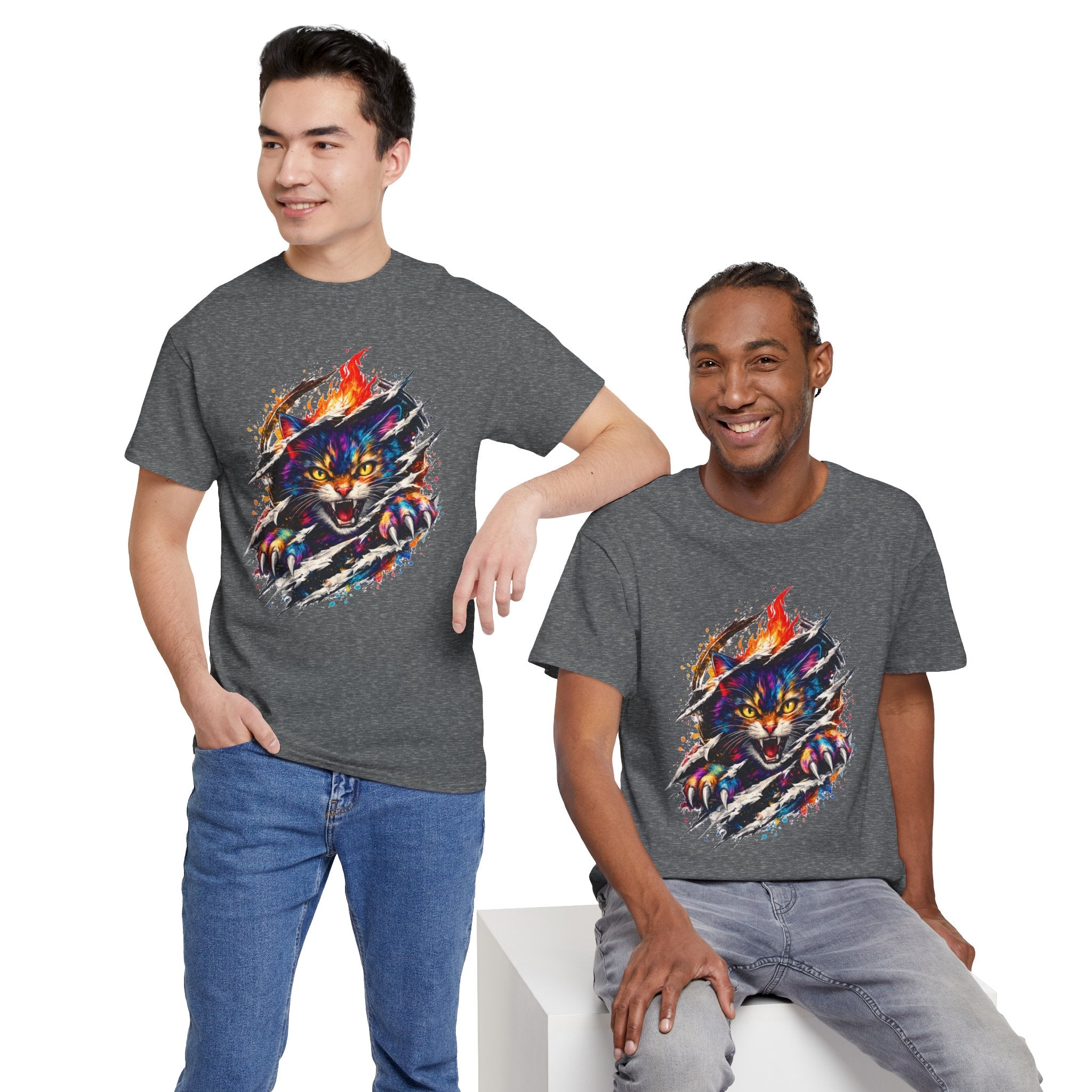 Colorful Angry Cat Rip Through Graphic Tee | Neon Cat T-Shirt | Unisex Streetwear Shirt | Fierce Cat Art | Gift for Cat Lovers