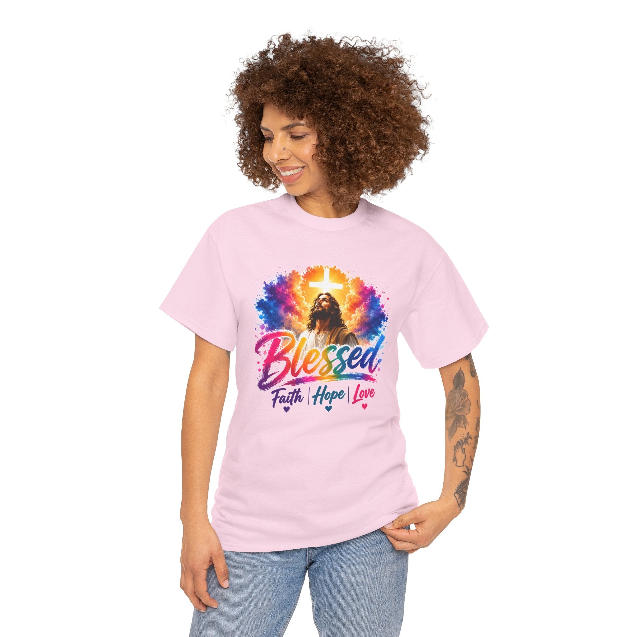 Blessed Faith Hope Love Shirt, Jesus Cross Christian Tee, Religious Gift, Colorful Faith Unisex T-Shirt