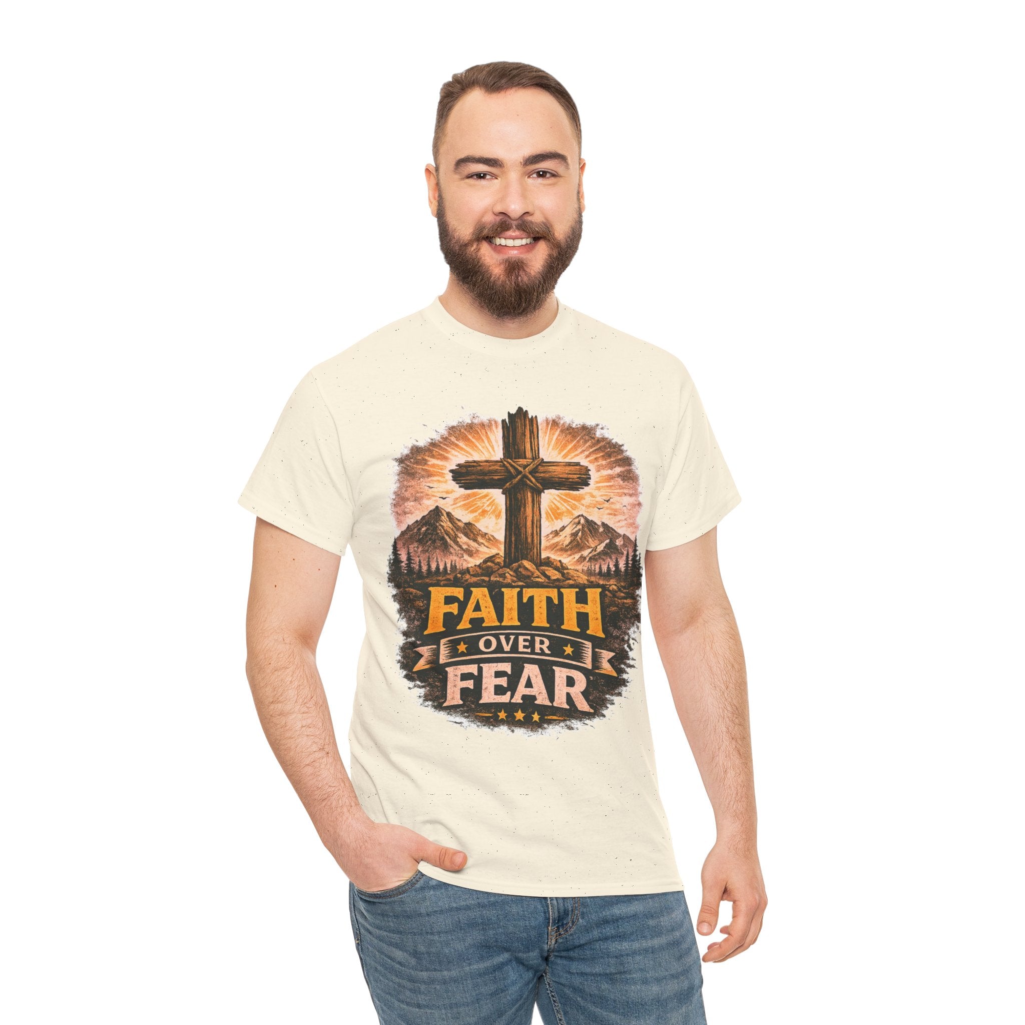 Faith Over Fear T-Shirt | Christian Cross Shirt | Religious Graphic Tee | Bible Verse Gift | Men's Faith Shirt