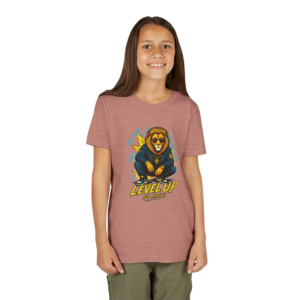 Youth Tee — 'Level Up No Limits' Lion Graphic Shirt
