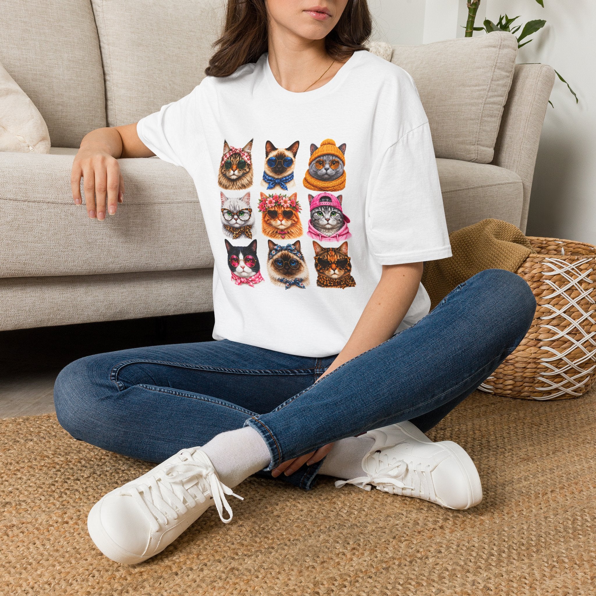 Cute Cat Faces T-Shirt, Cat Lover Tee, Funny Kitty Shirt, Colorful Cat Graphic Tee, Gift for Cat Mom, Cat Owner Gift, Animal Lover Shirt